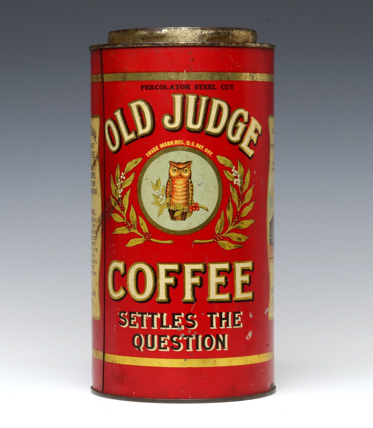 A THREE POUND 'OLD JUDGE' BRAND COFFEE CANISTER