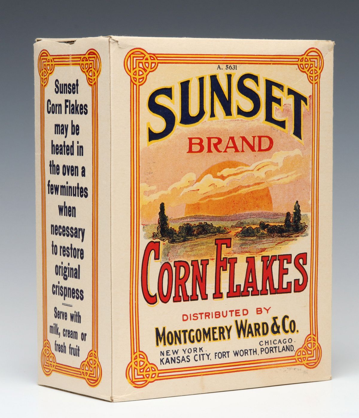 A SUNSET BRAND CORN FLAKES CONTAINER