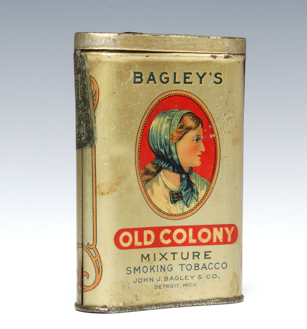 A BAGLEY'S 'OLD COLONY' BRAND TOBACCO POCKET TIN