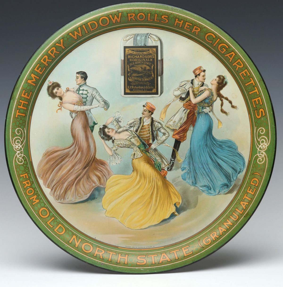 A 'MERRY WIDOW' TOBACCO ADVERTISING TRAY C. 1908
