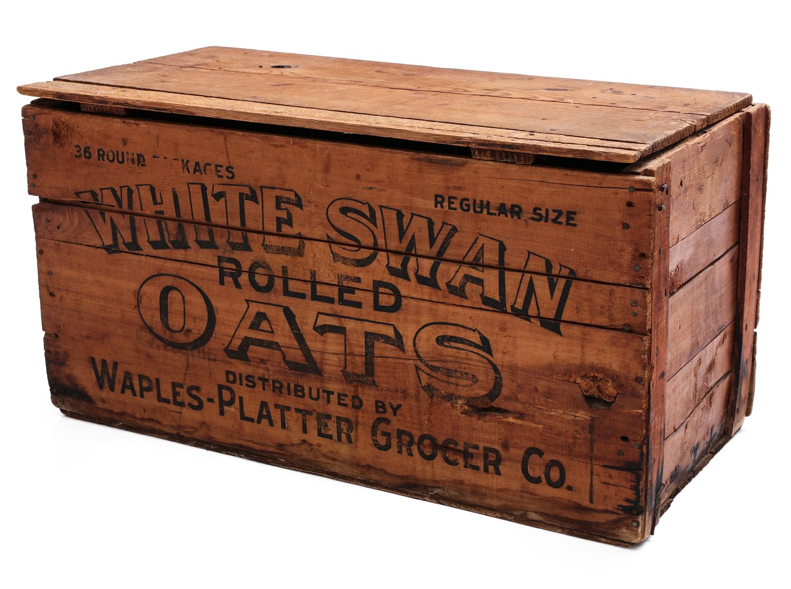 A WHITE SWAN ROLLED OATS WOOD ADVERTISING CRATE