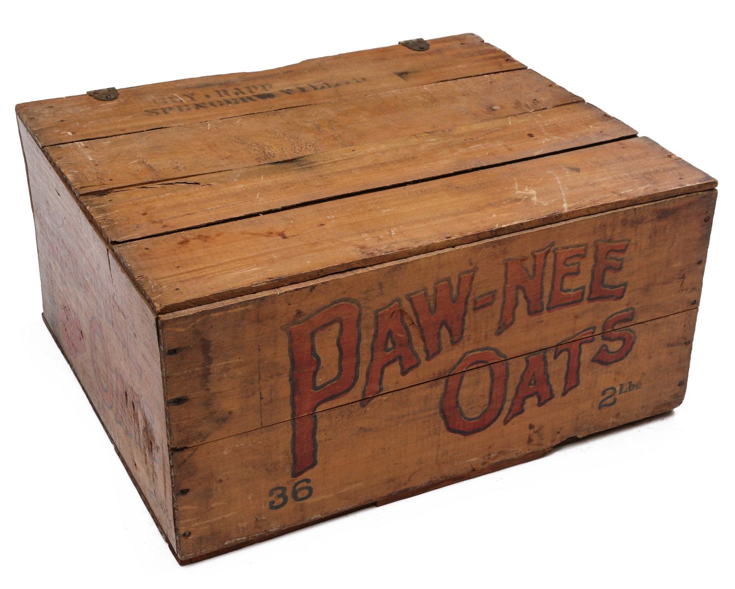 A PAW-NEE OATS WOOD CRATE WITH ADVERTISING
