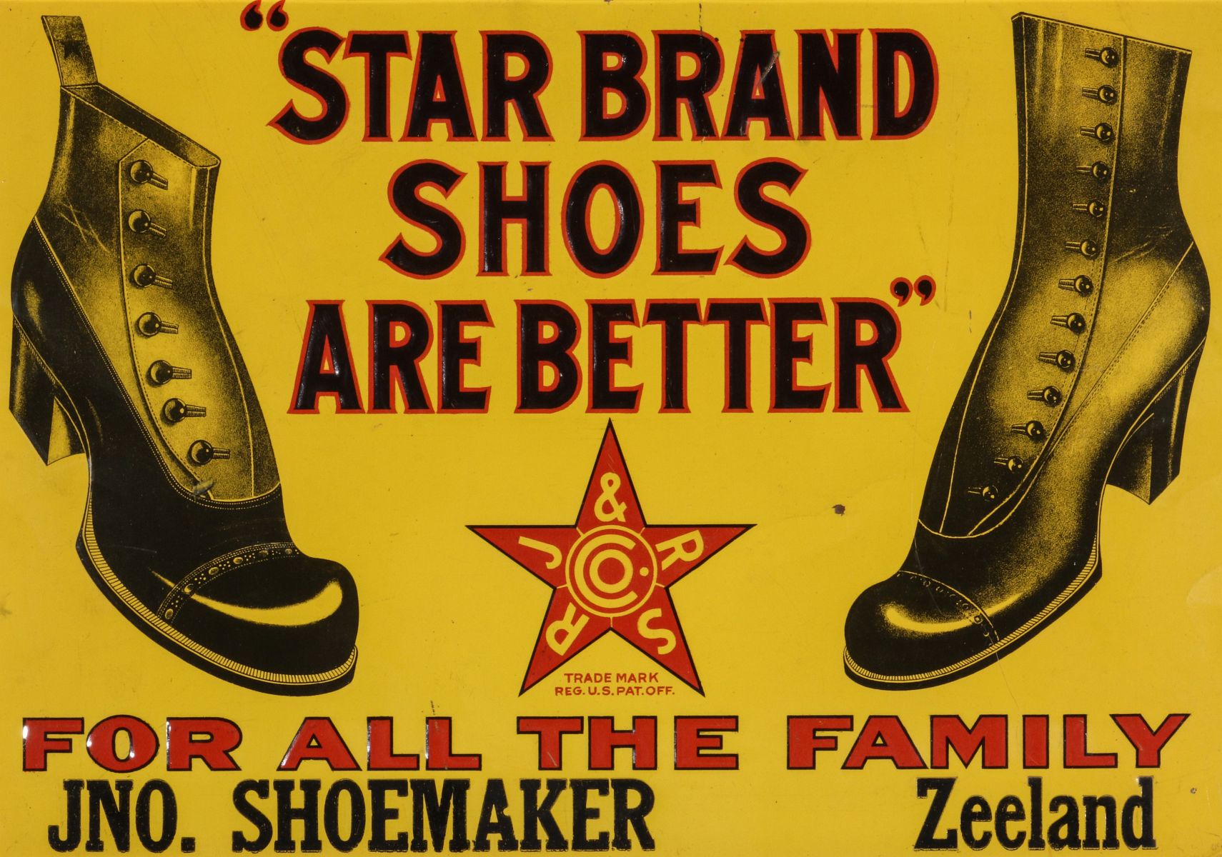 STAR BRAND SHOES TIN LITHO ADVERTISING SIGN C 1900