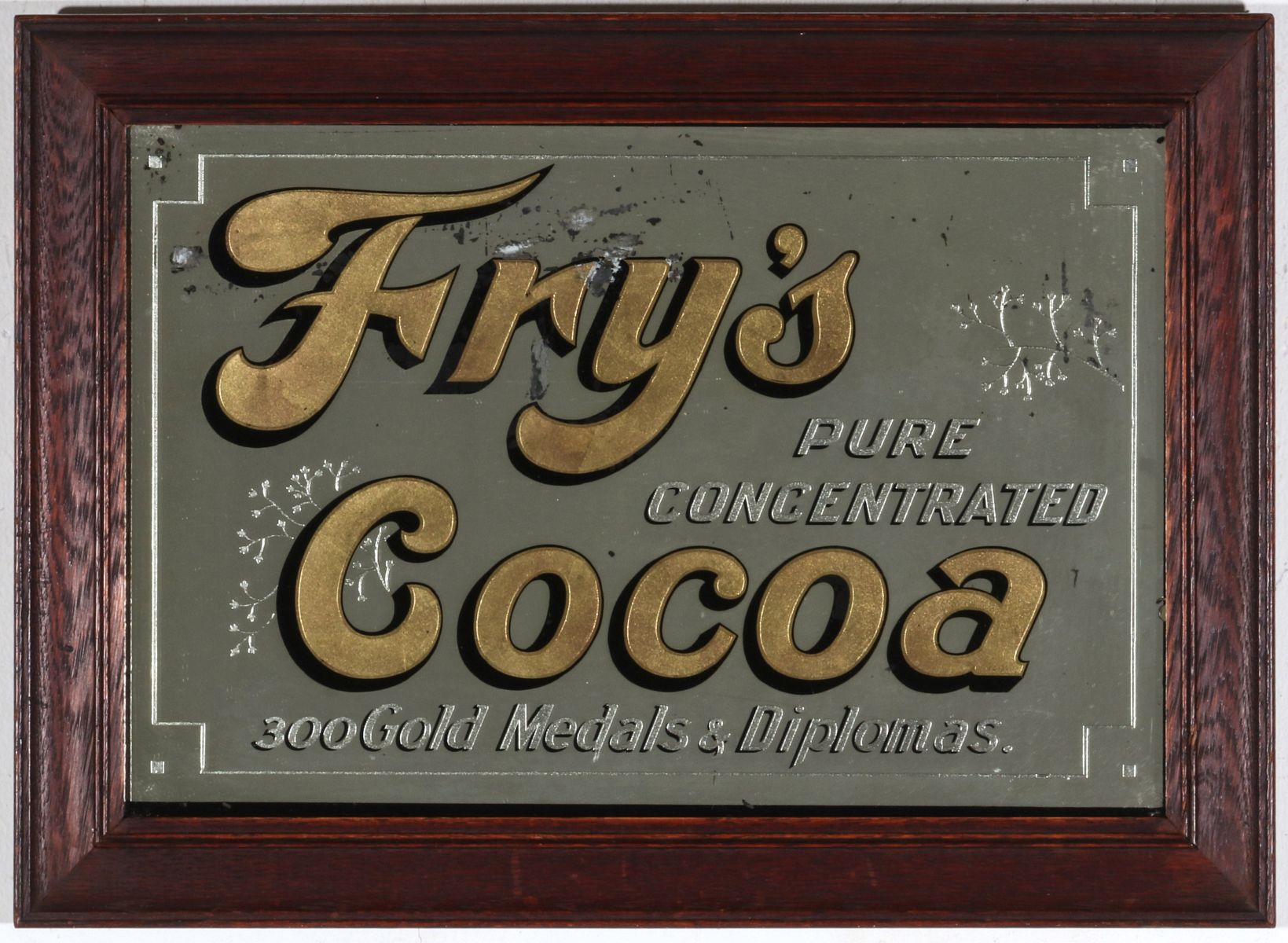 A FRY'S COCOA REVERSE PAINTED ADVERTISING SIGN
