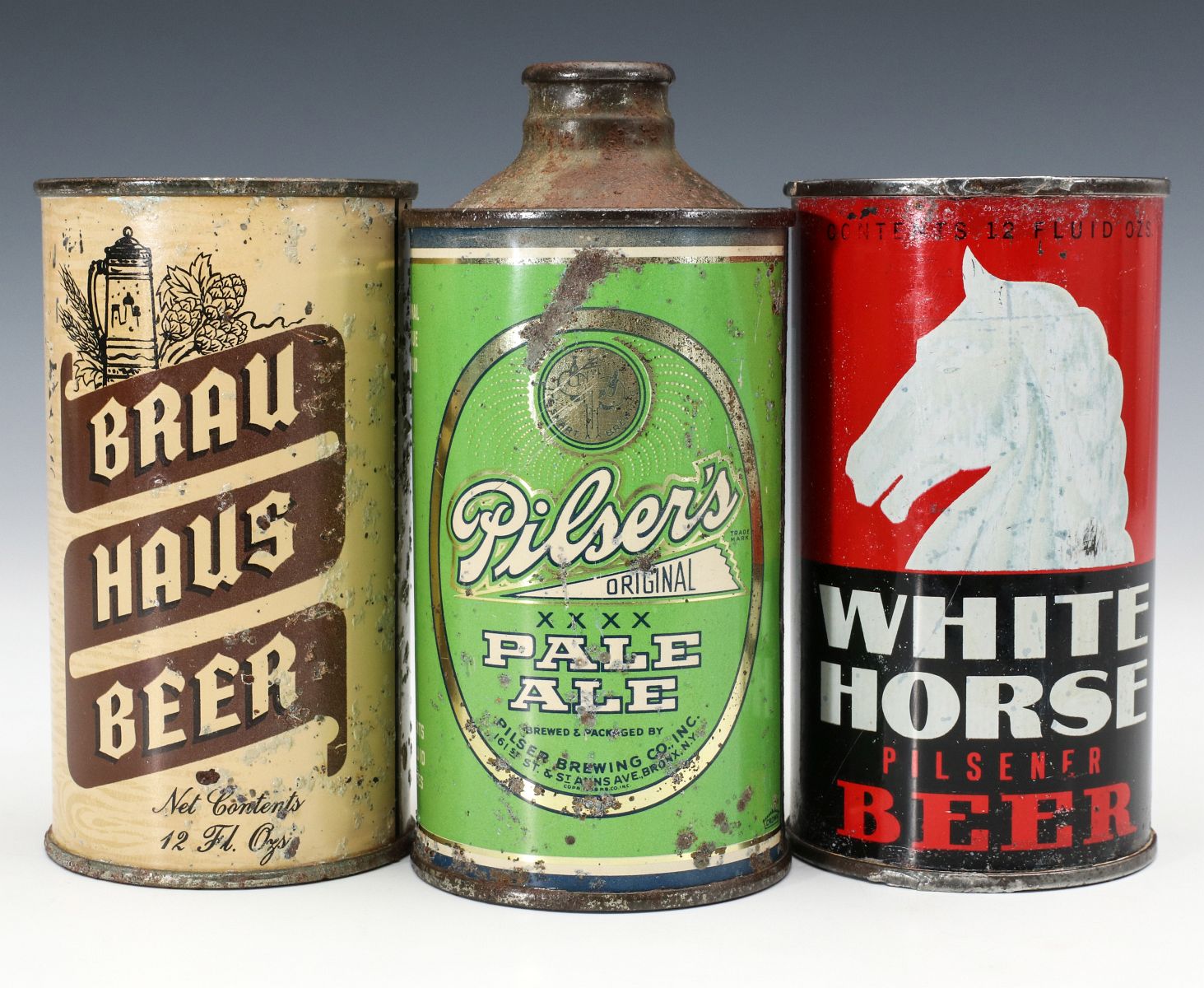 THREE VINTAGE BEER CANS INCLUDING ONE CONE TOP