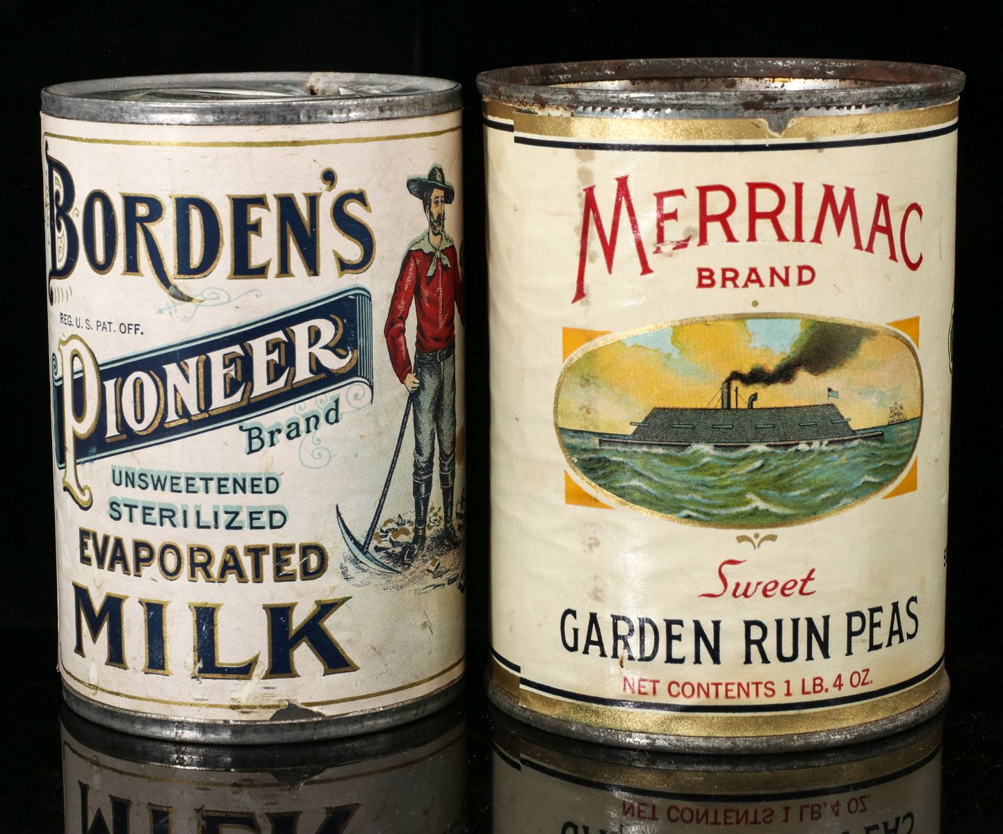 BORDEN'S MILK AND MERRIMAC PEAS 1920s PRODUCT CANS