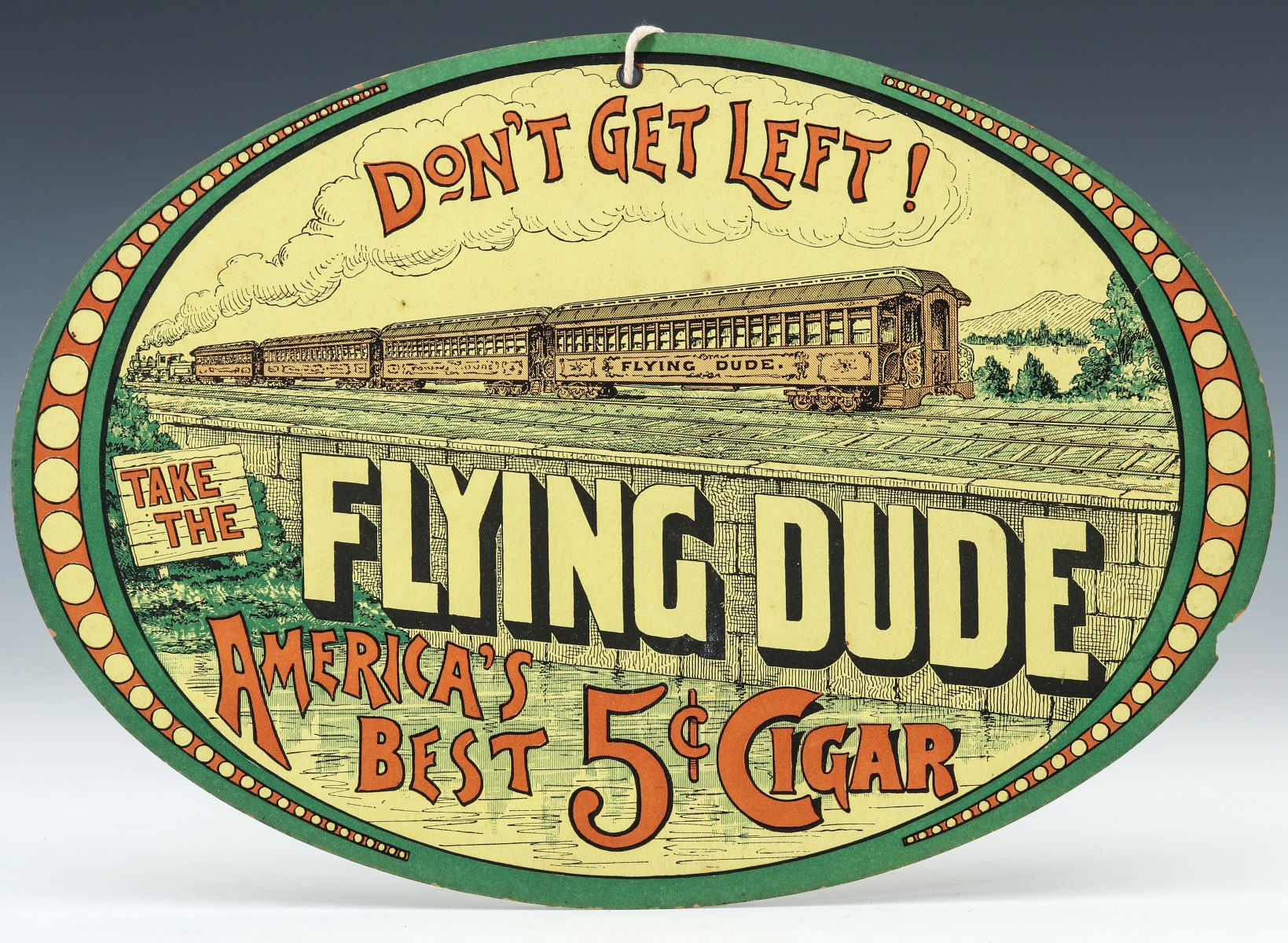 A 'FLYING DUDE' BRAND 5Â¢ CIGAR ADVERTISING SIGN
