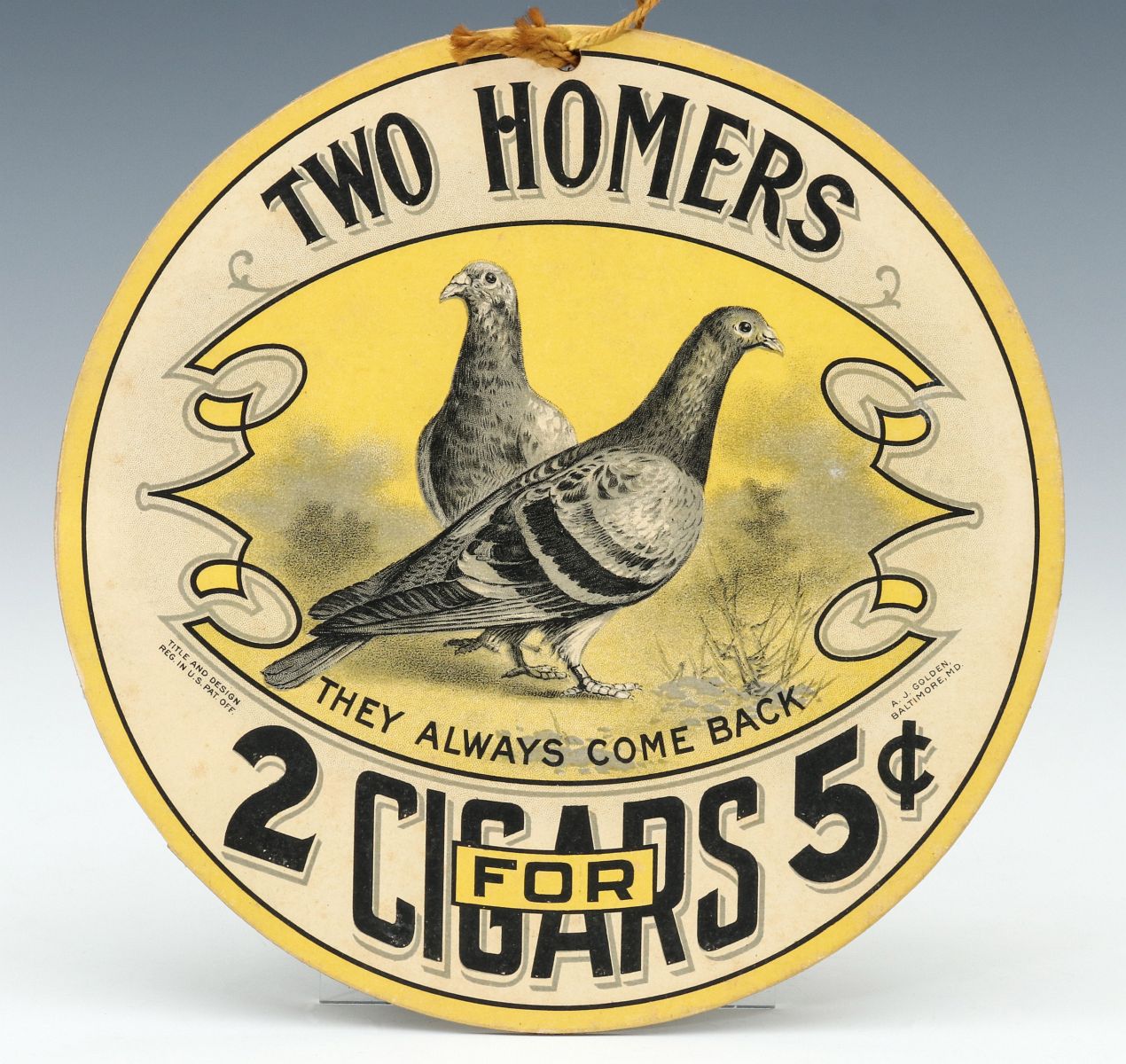 A TWO HOMERS 5Â¢ CIGARS ADVERTISING SIGN C 1920