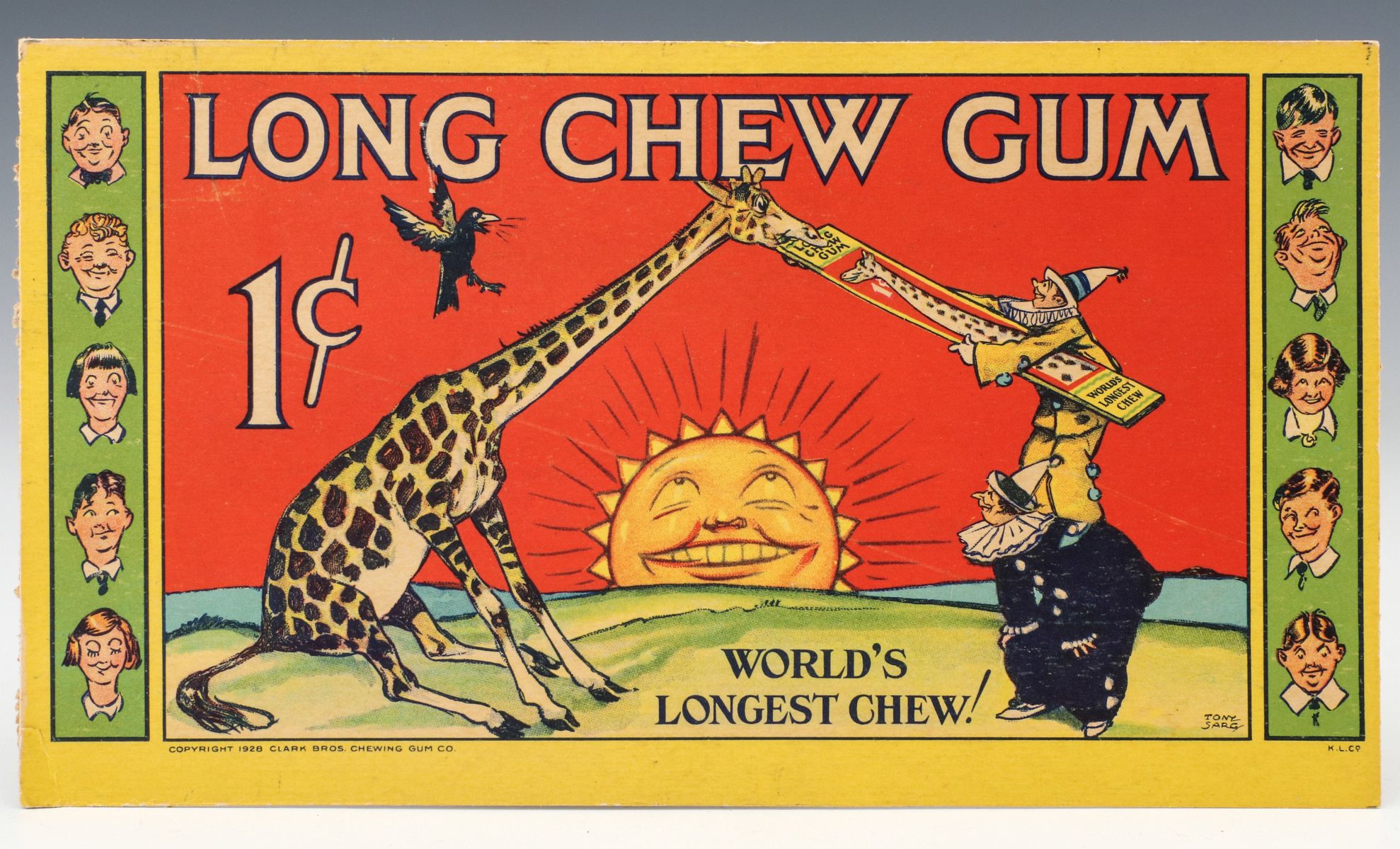 A LONG CHEW BRAND GUM ADVERTISING SIGN C. 1928