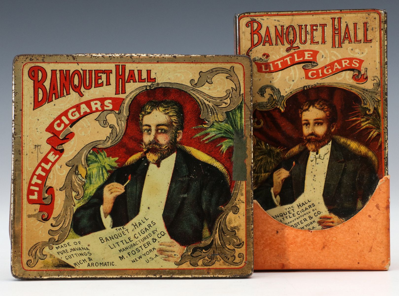 TWO BANQUET HALL BRAND LITHOGRAPHED CIGAR TINS