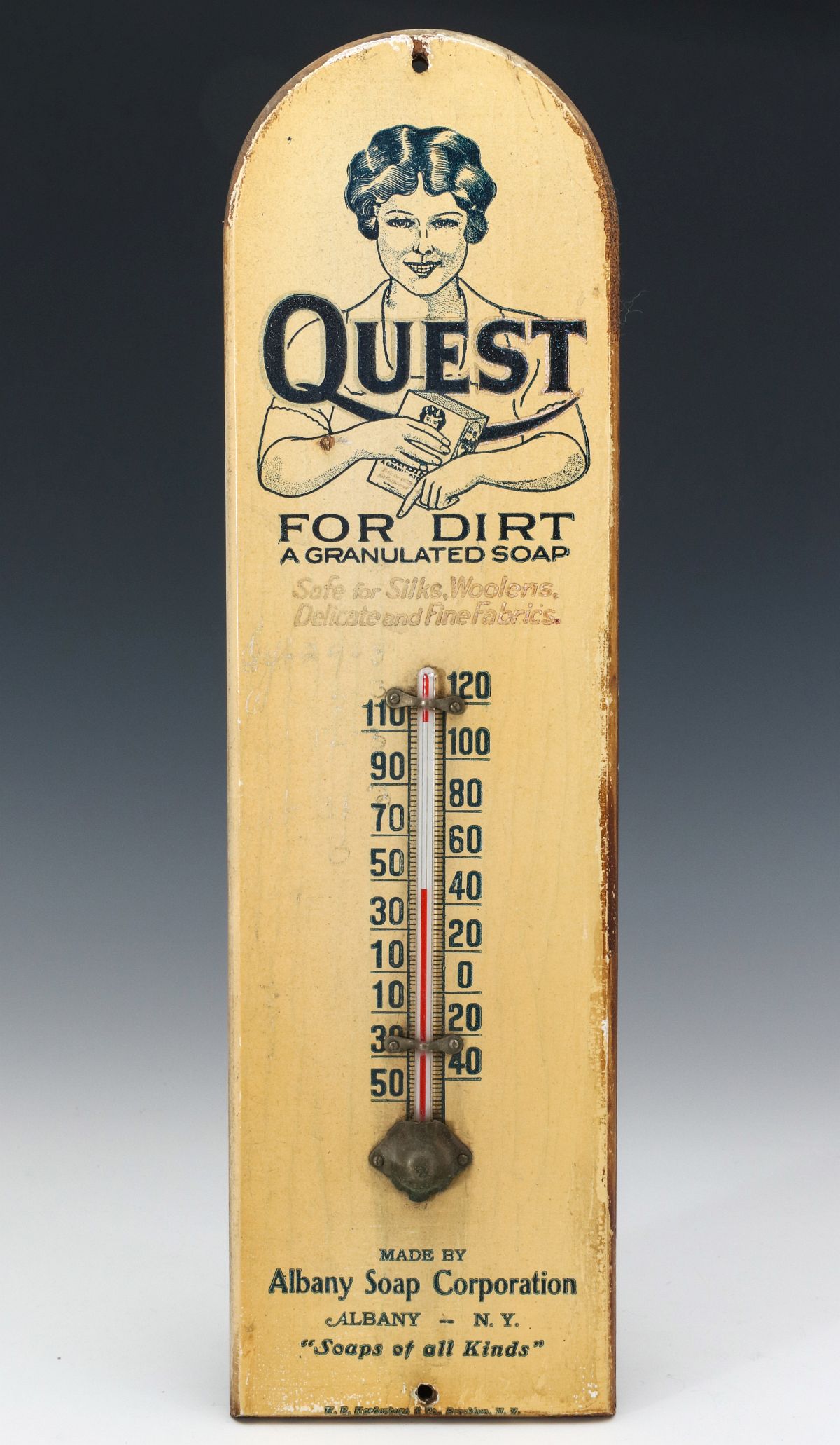 RARE 'QUEST FOR DIRT' SOAP ADVERTISING THERMOMETER