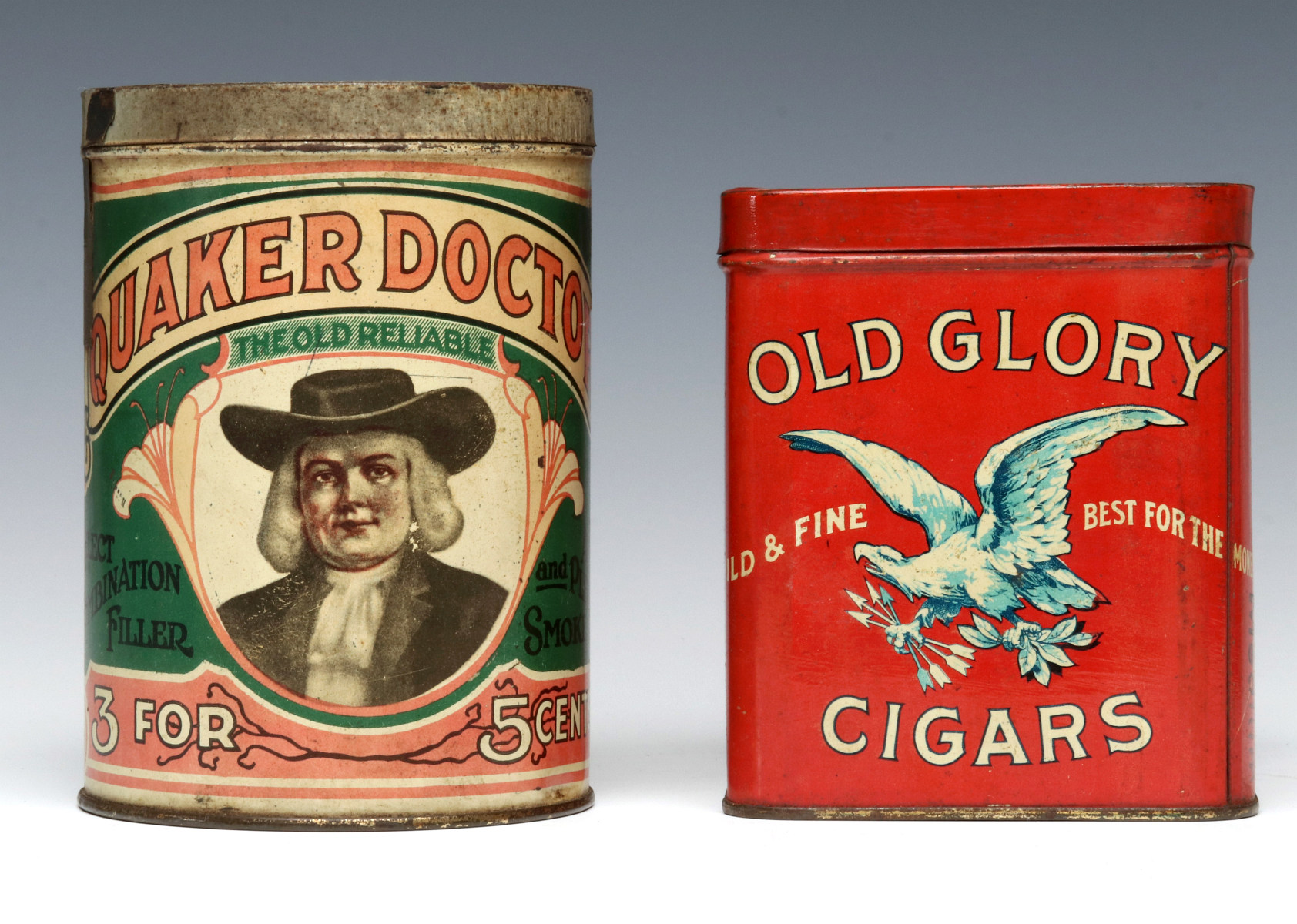 TWO LITHOGRAPHED TIN ADVERTISING CIGAR CONTAINERS