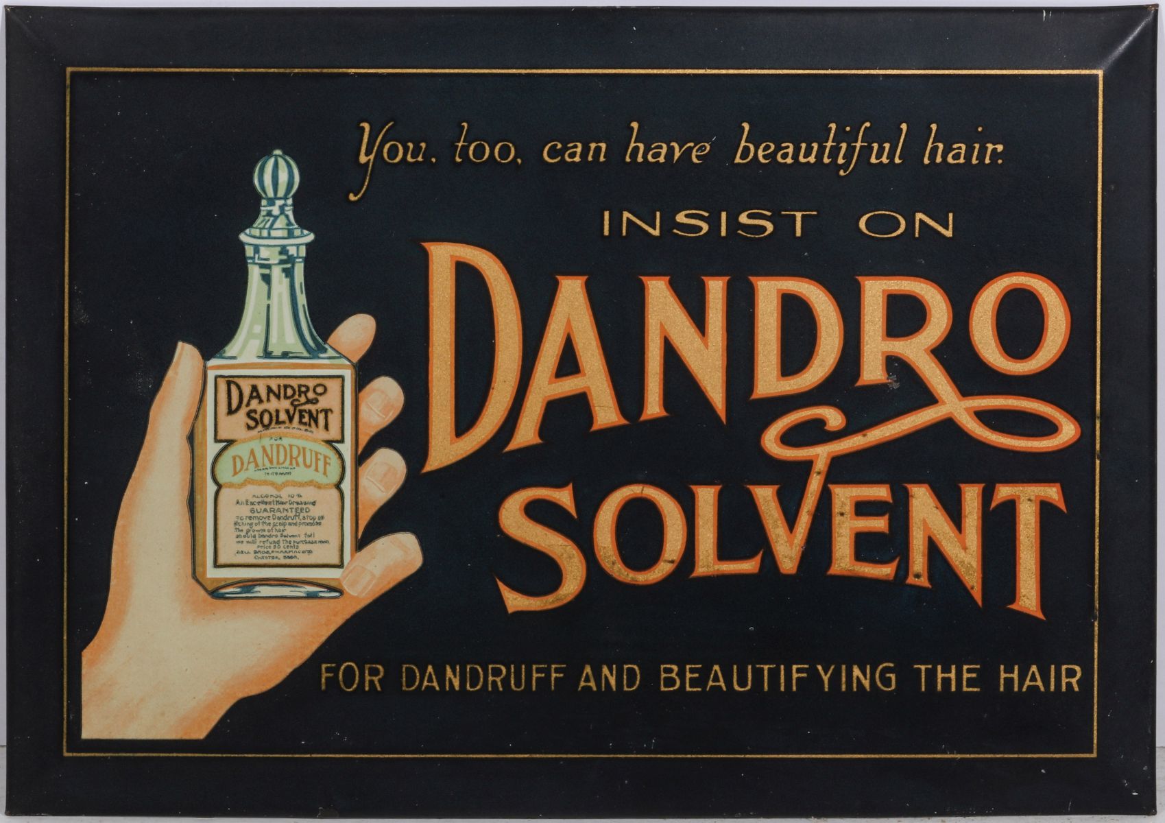 A DANDRO SOLVENT TIN LITHO ADVERTISING SIGN C 1920