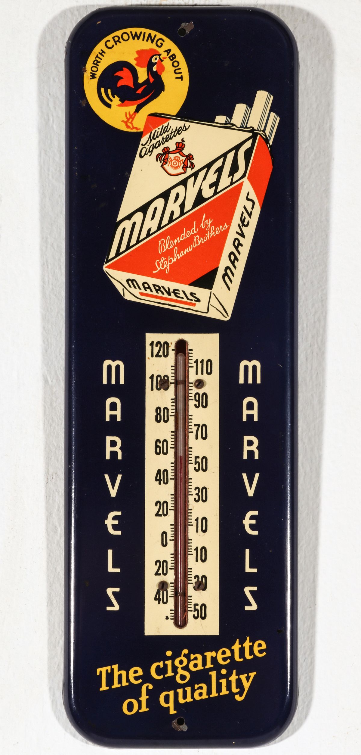 A MARVELS BRAND CIGARETTES ADVERTISING THERMOMETER