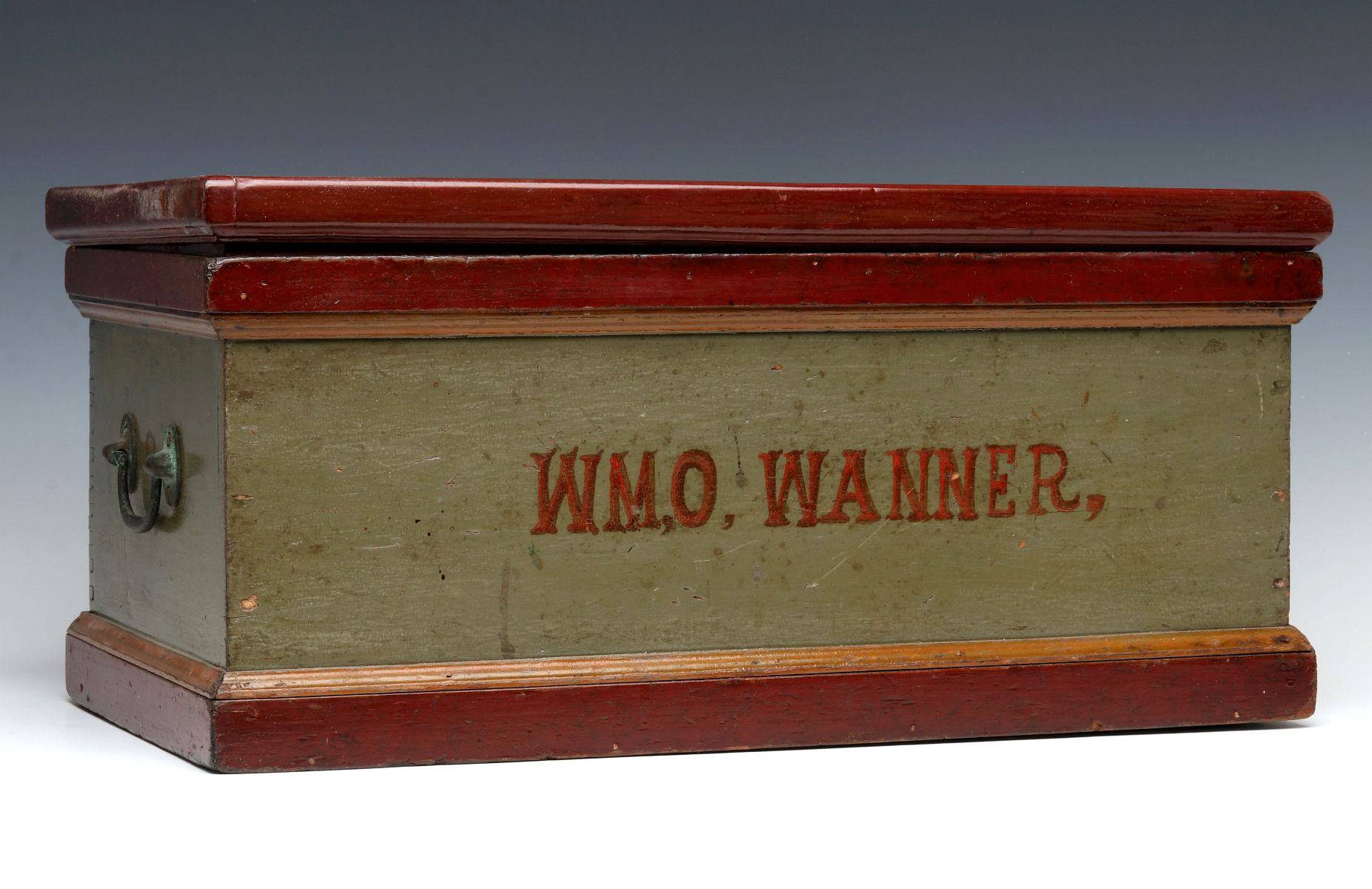 A GOOD 19TH CENTURY DOCUMENT BOX IN OLD PAINT