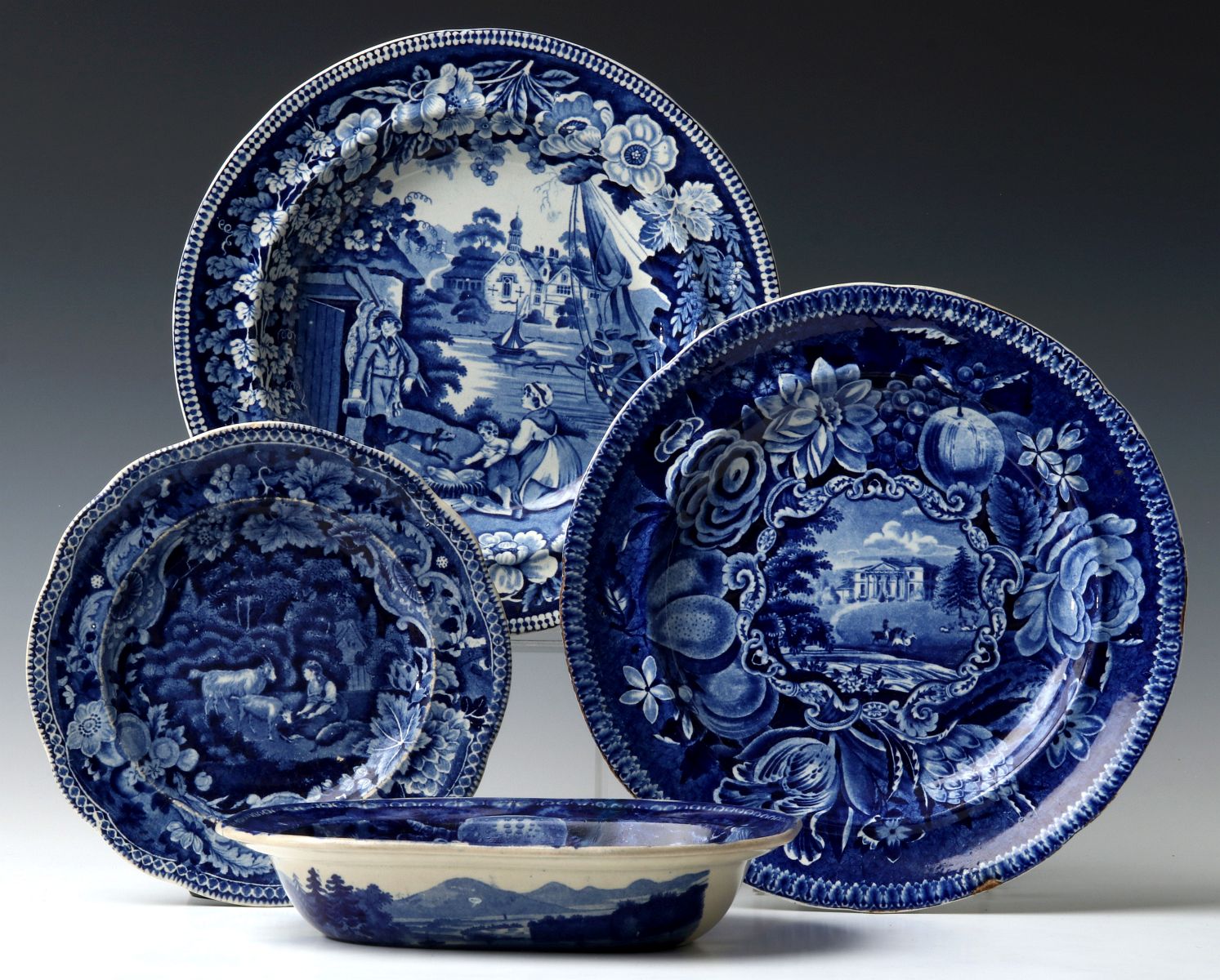 HISTORICAL STAFFORDSHIRE BLUE AND WHITE CHINA