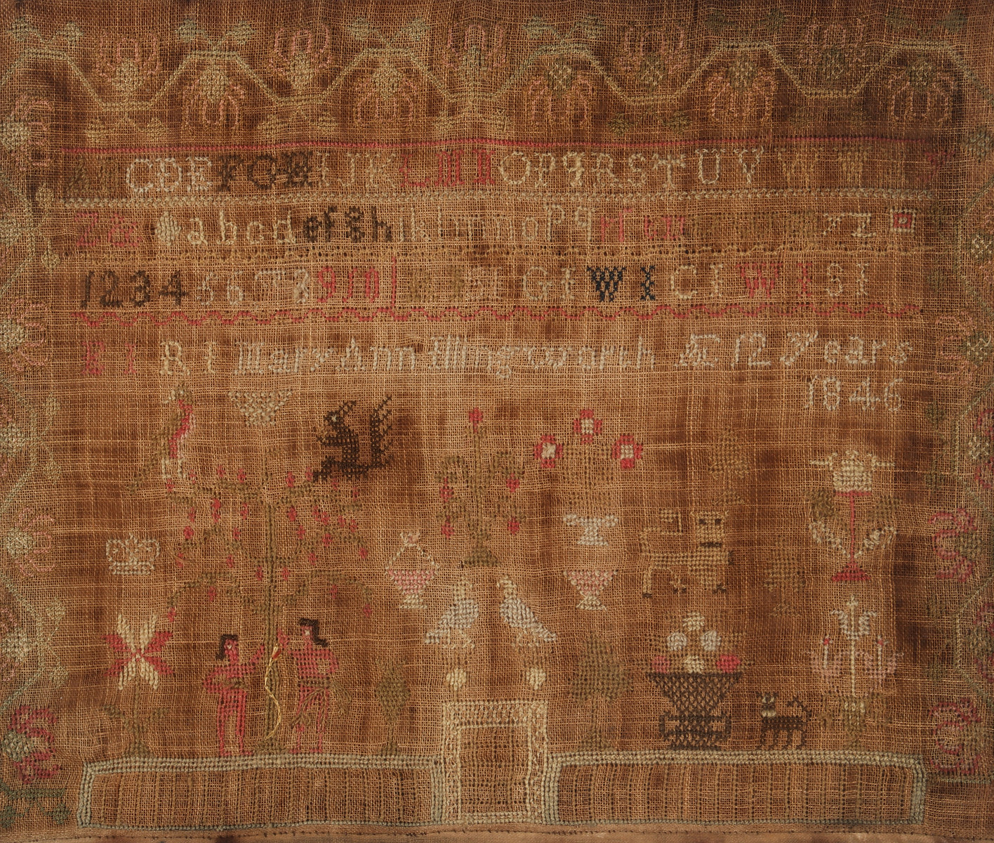 A 19TH CENT BRITISH SAMPLER WITH ADAM AND EVE