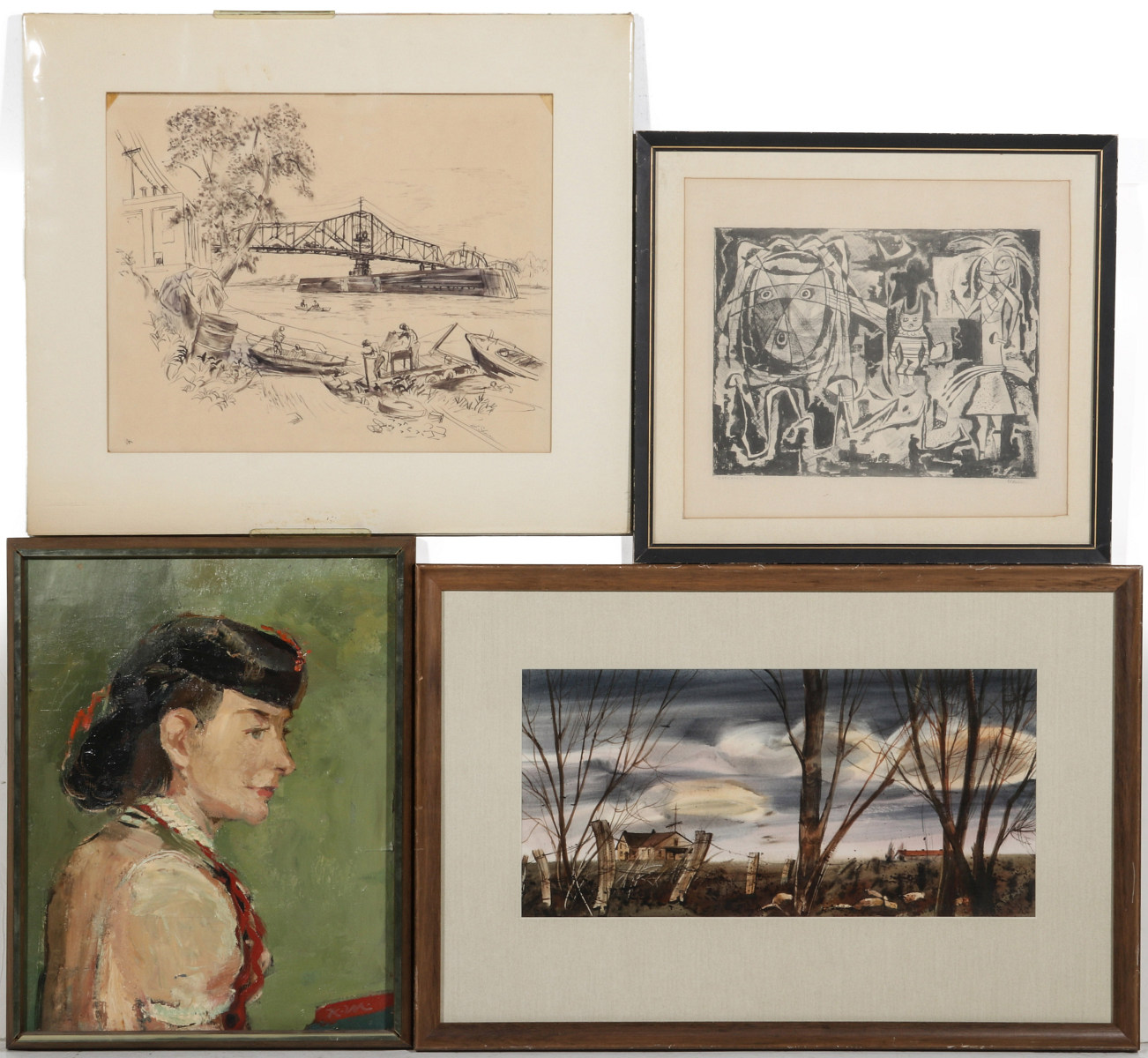 AN ESTATE LOT OF FINE ART PAINTINGS, SKETCH, LITHO