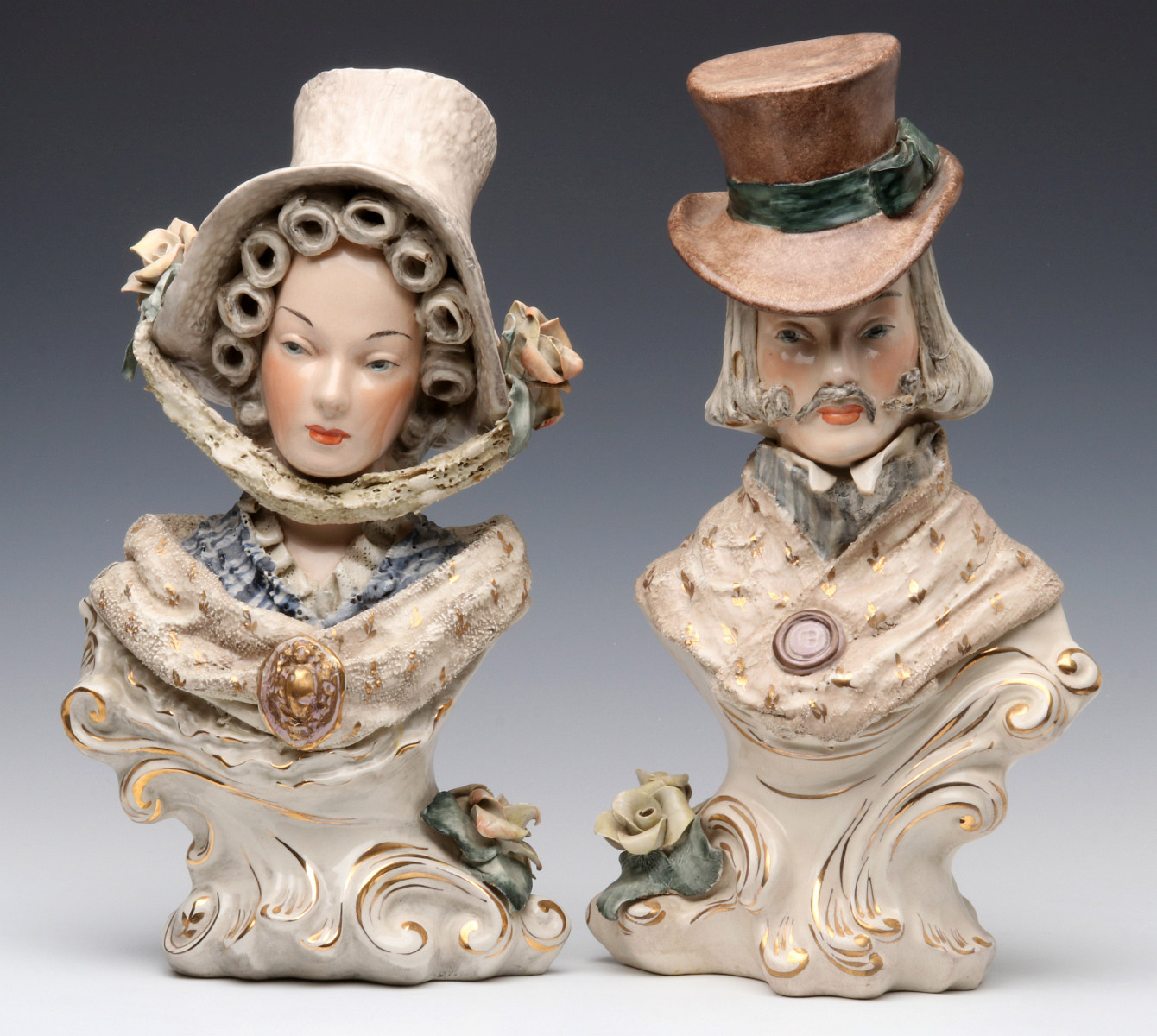 A PAIR 17-INCH PORCELAIN BUST FIGURES BY CORDEY