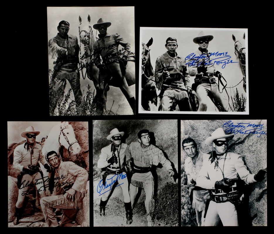 FIVE SIGNED CLAYTON MOORE LONE RANGER PHOTOGRAPHS