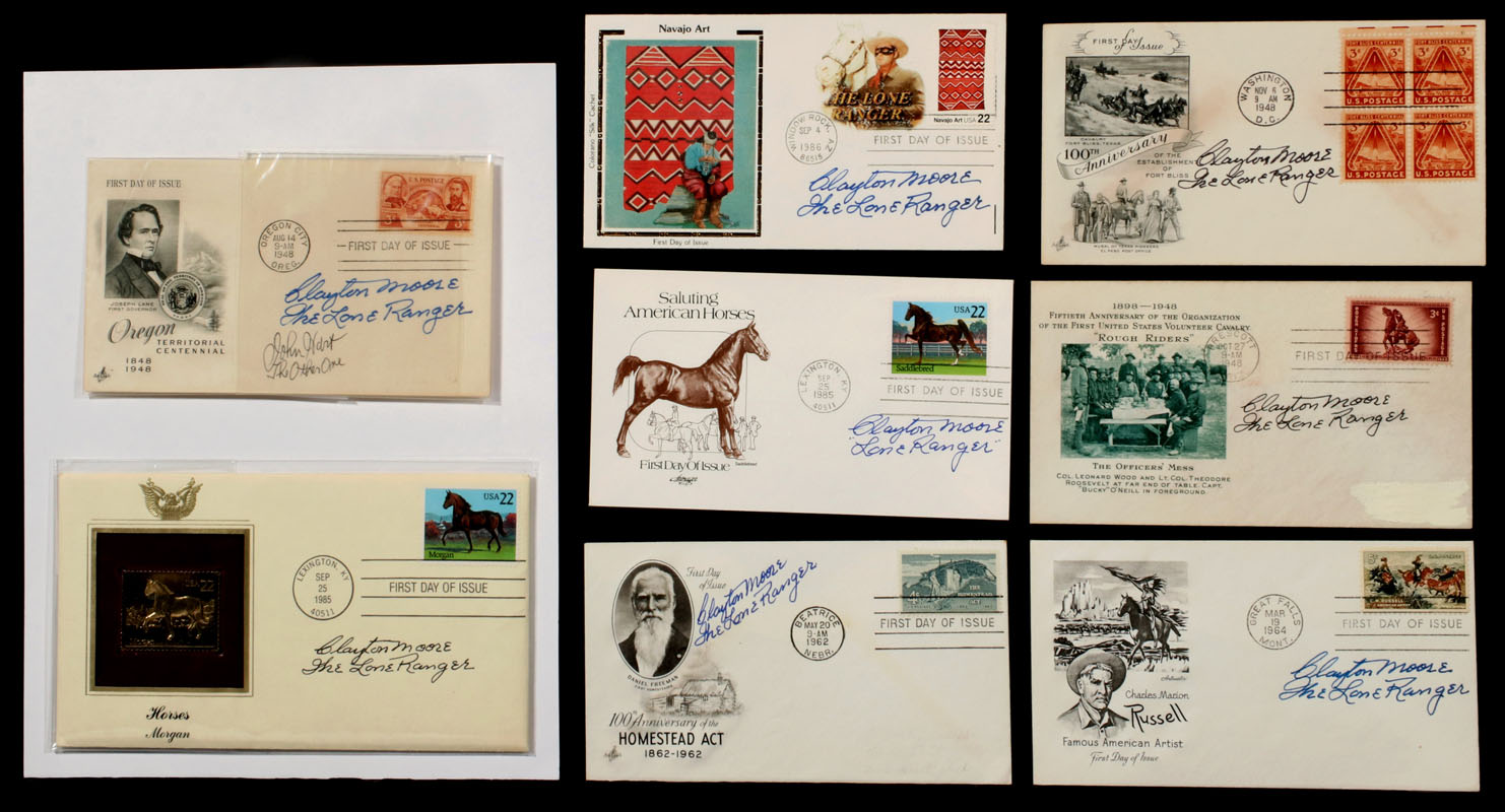 LOT OF CLAYTON MOORE SIGNED FIRST DAY ENVELOPES