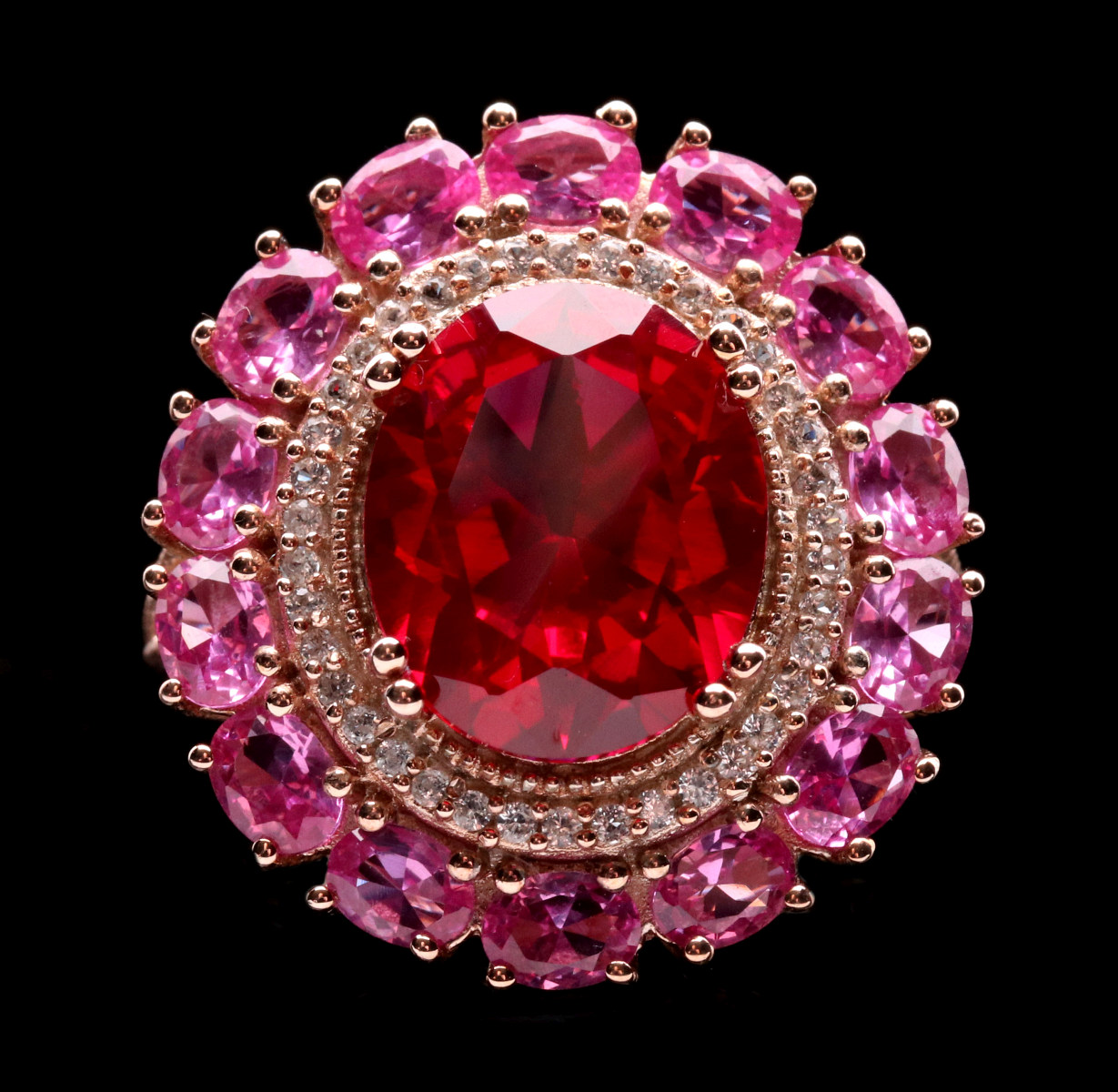 A LADIES' RUBY AND PINK SAPPHIRE COCKTAIL RING