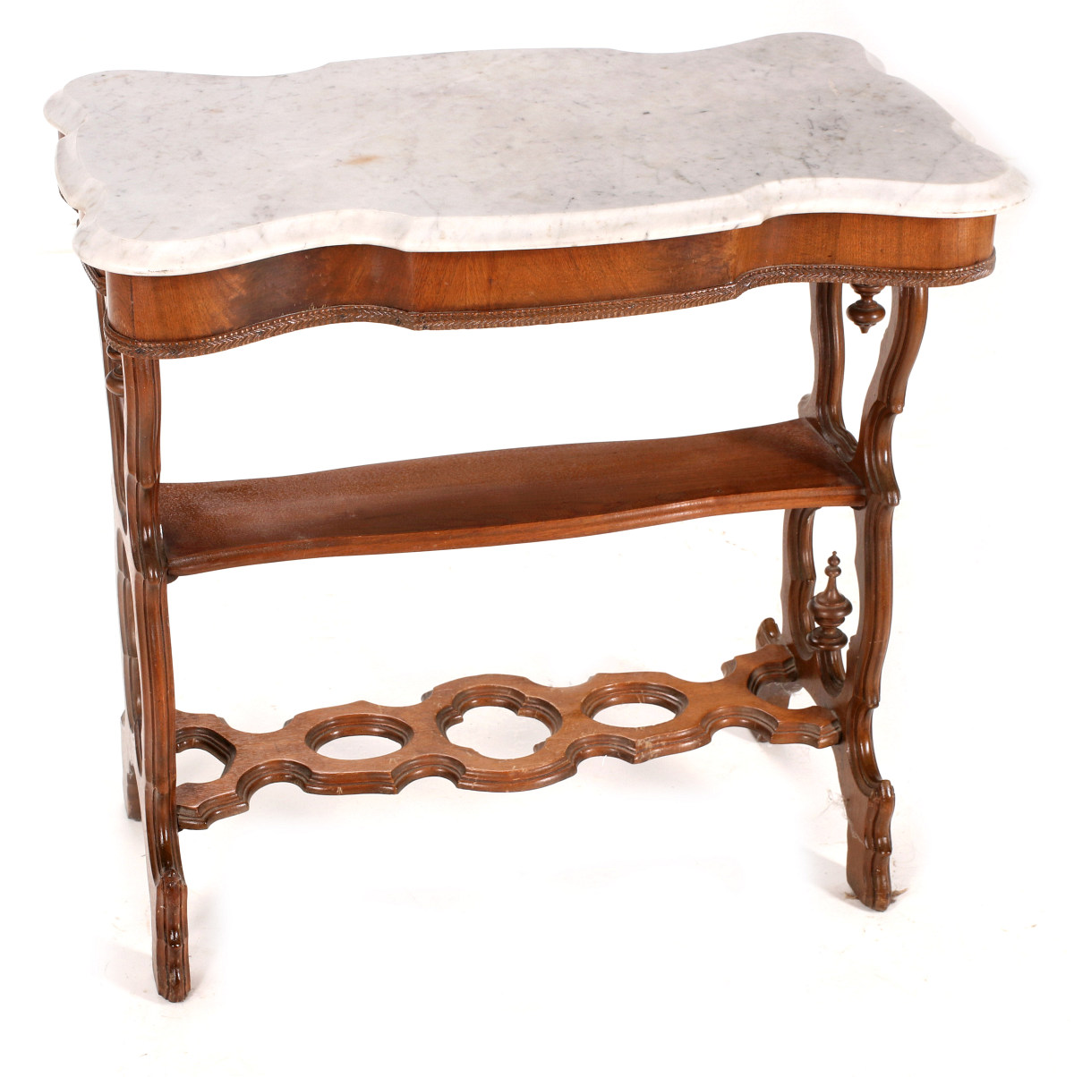 AN EARLY VICTORIAN SIDE TABLE WITH MARBLE TOP