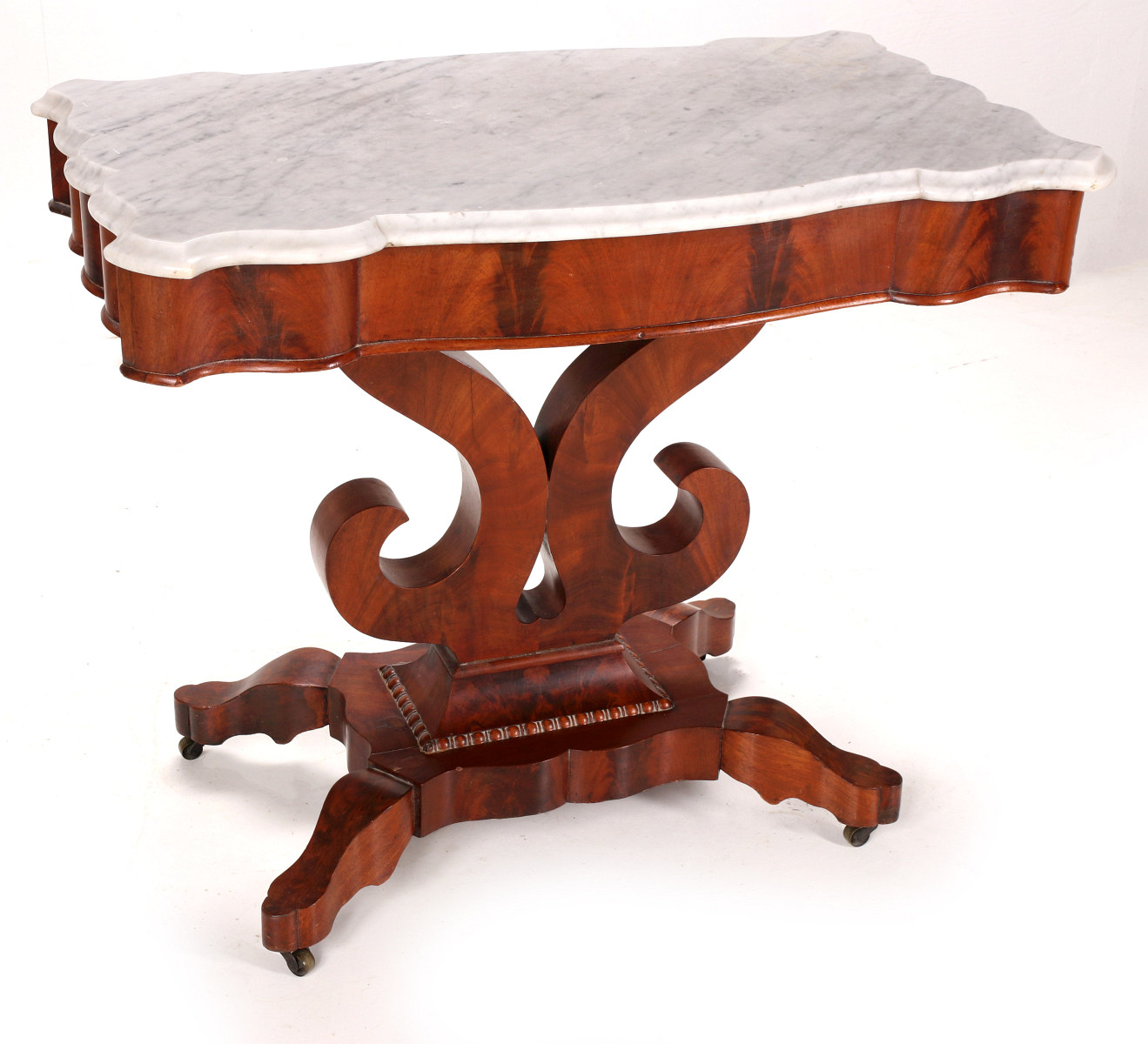 A FIRST PERIOD EMPIRE MAHOGANY TABLE WITH MARBLE