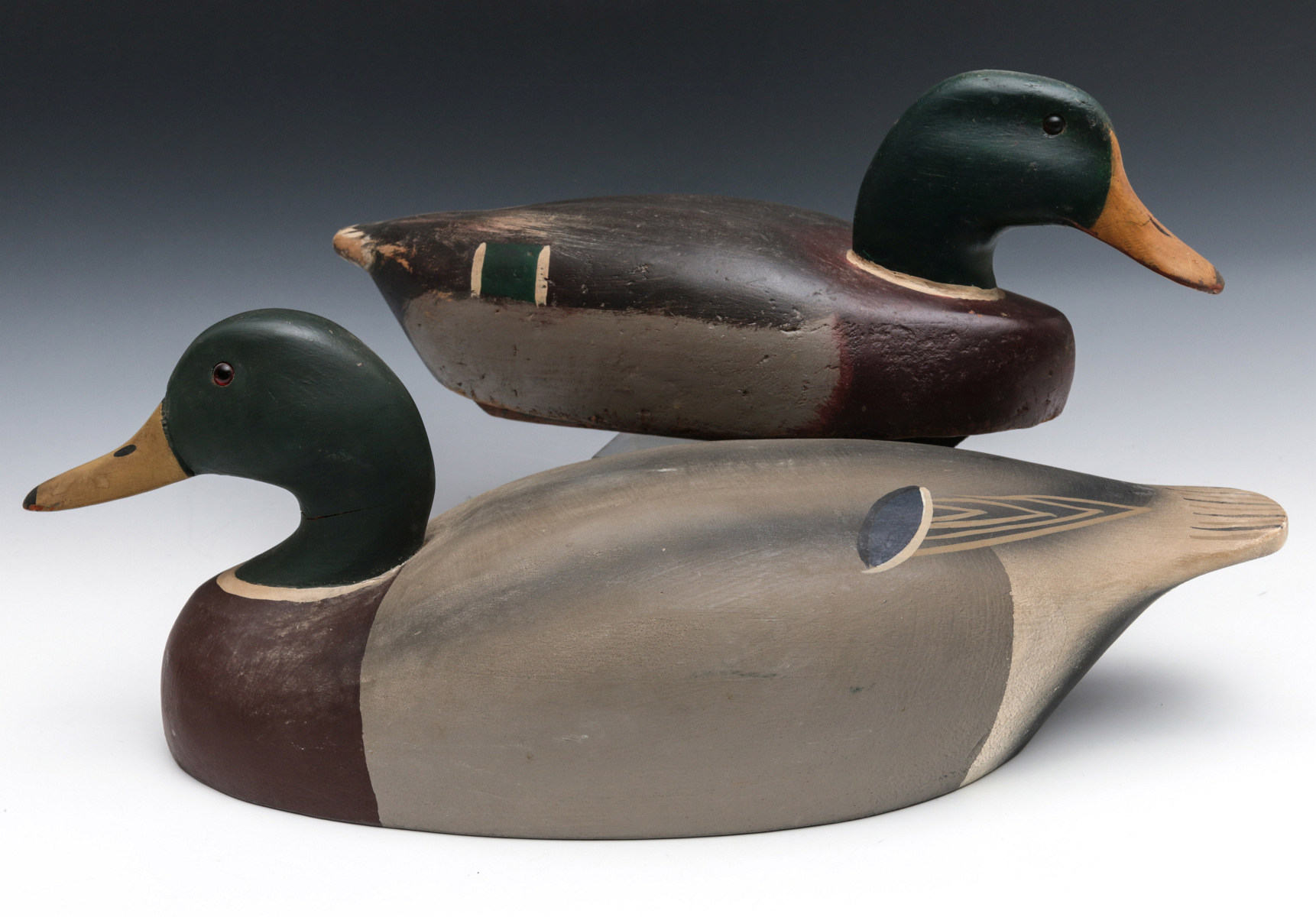 TWO GOOD CARVED AND PAINTED MALLARD DRAKE DECOYS
