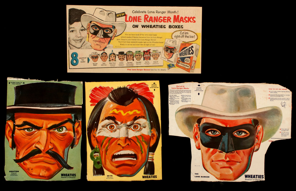 A 1950's ERA LONE RANGER MASKS AND WESTERN TOY SETS