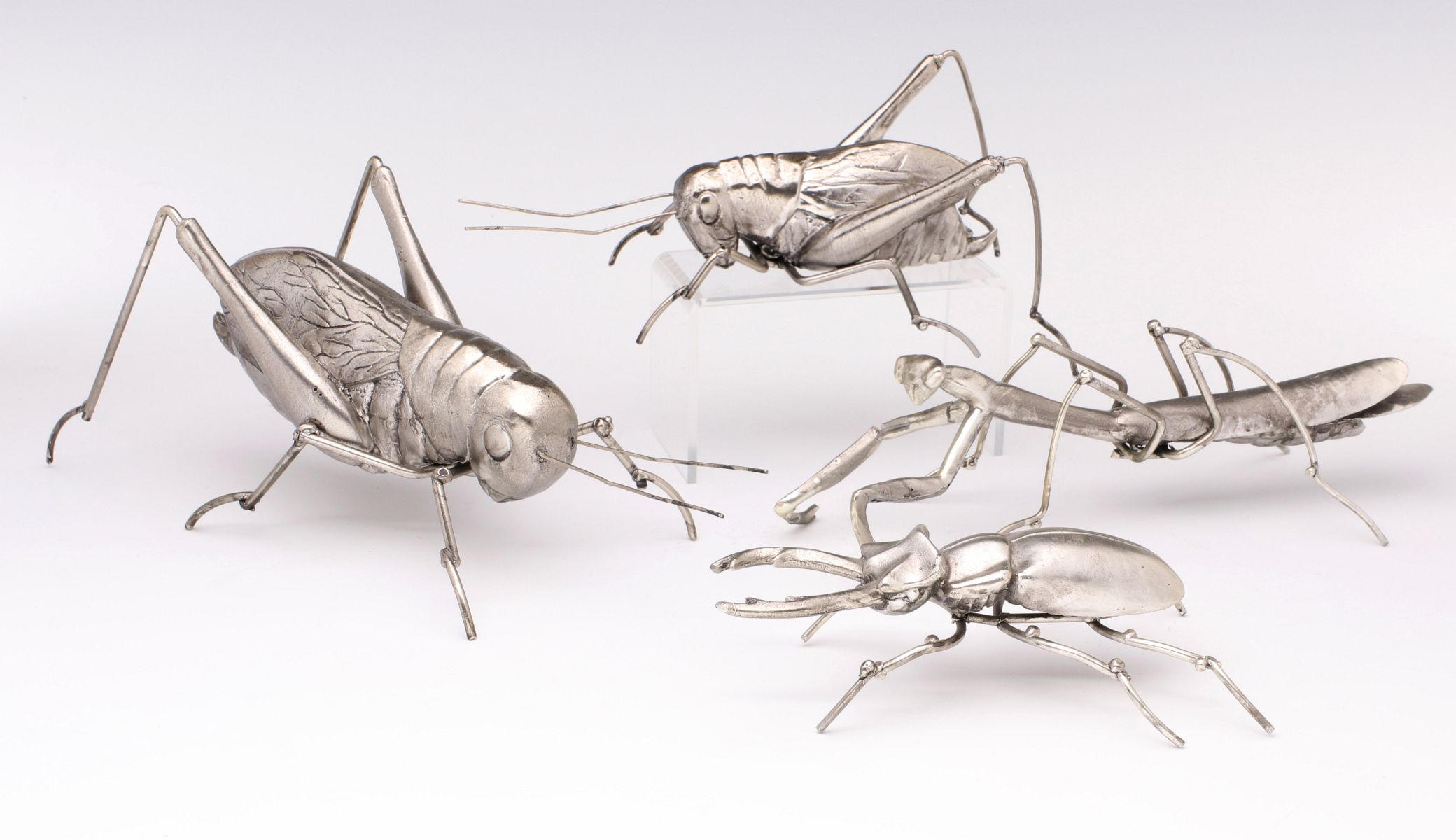 A COLLECTION OF INTERESTING SILVER PLATED INSECTS