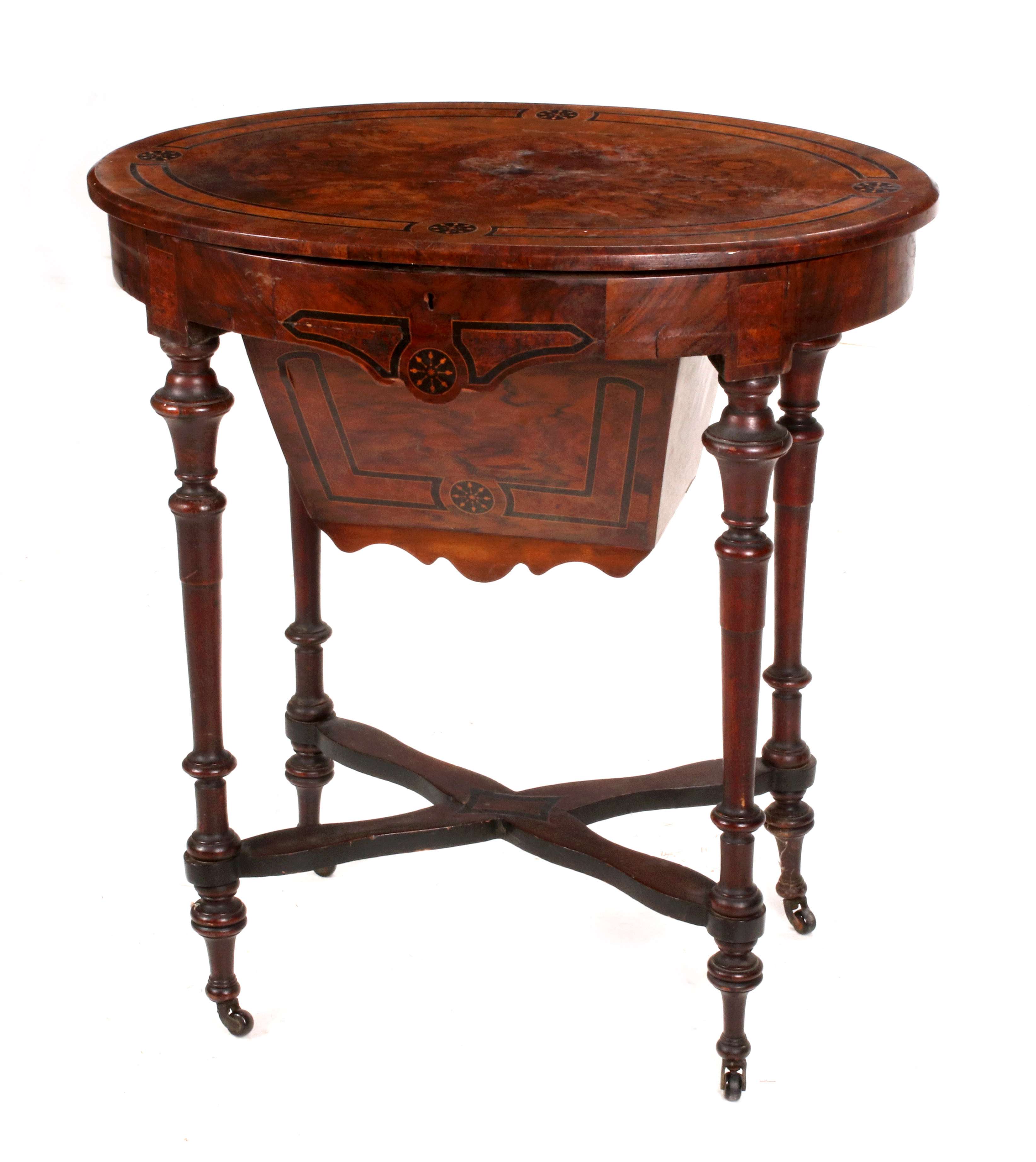 A VICTORIAN RENAISSANCE SEWING STAND WITH INLAY