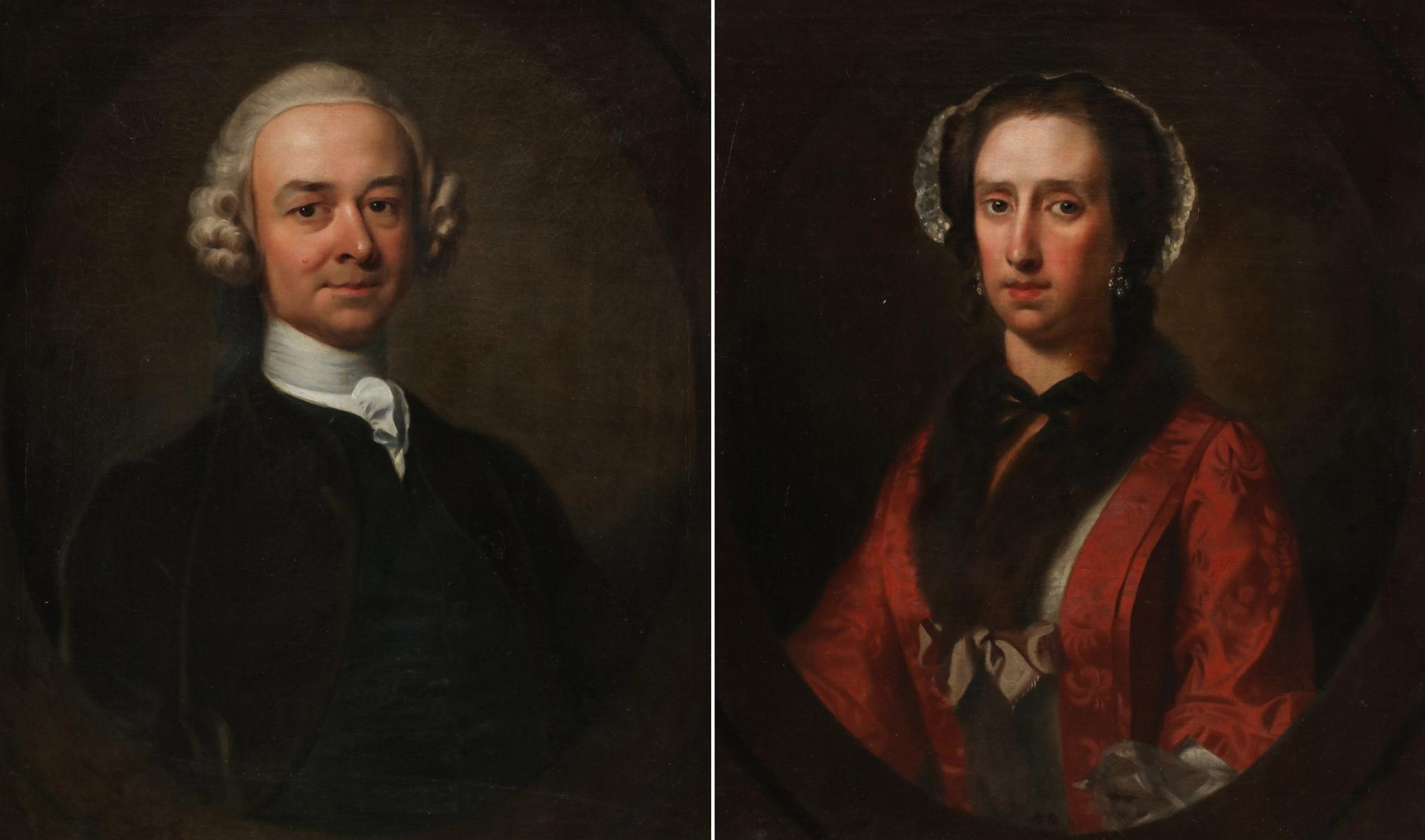 OIL ON CANVAS PORTRAIT PAIR MANNER OF ALLAN RAMSAY
