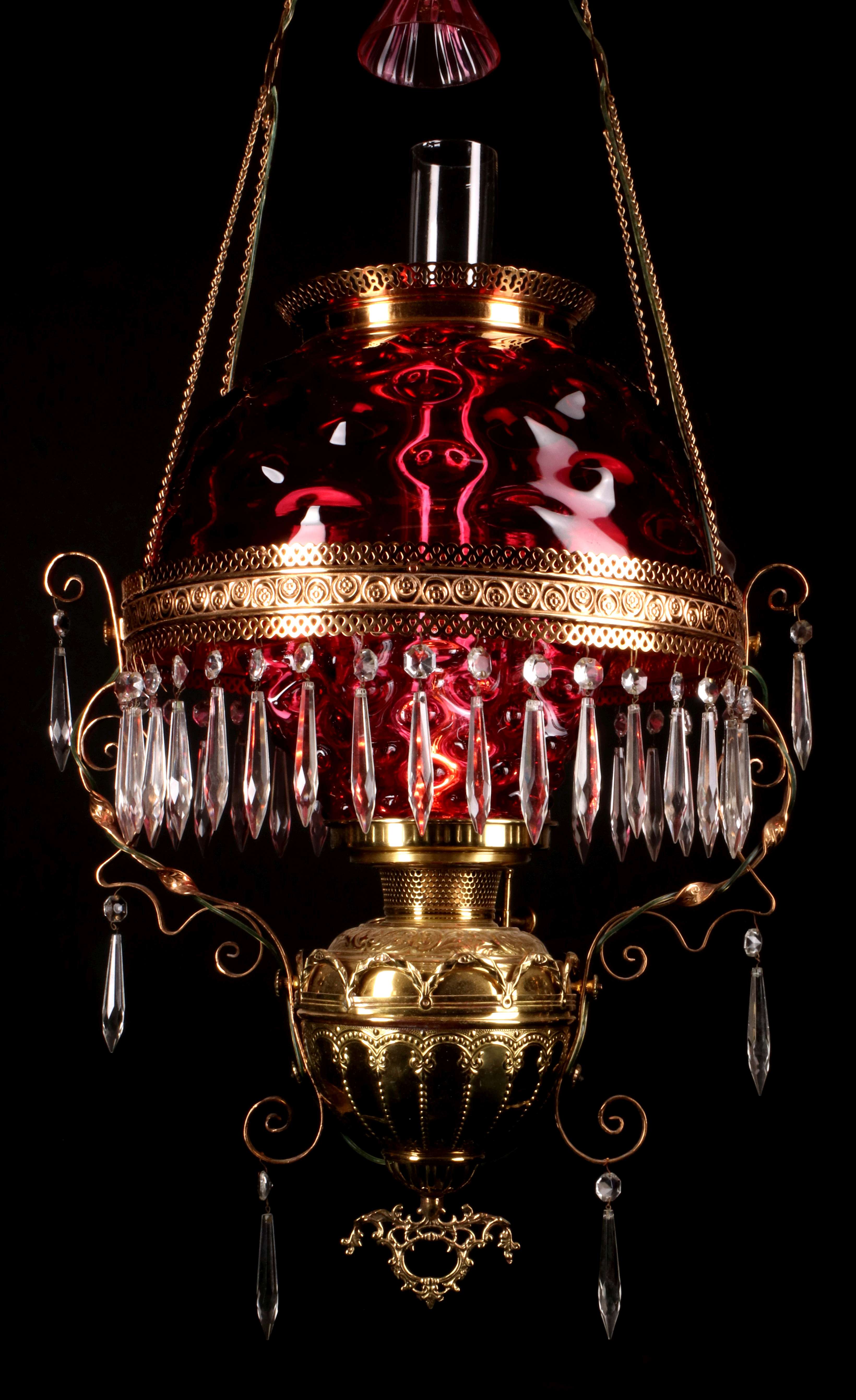 VICTORIAN CHANDELIER WITH CRANBERRY BULL'S EYE