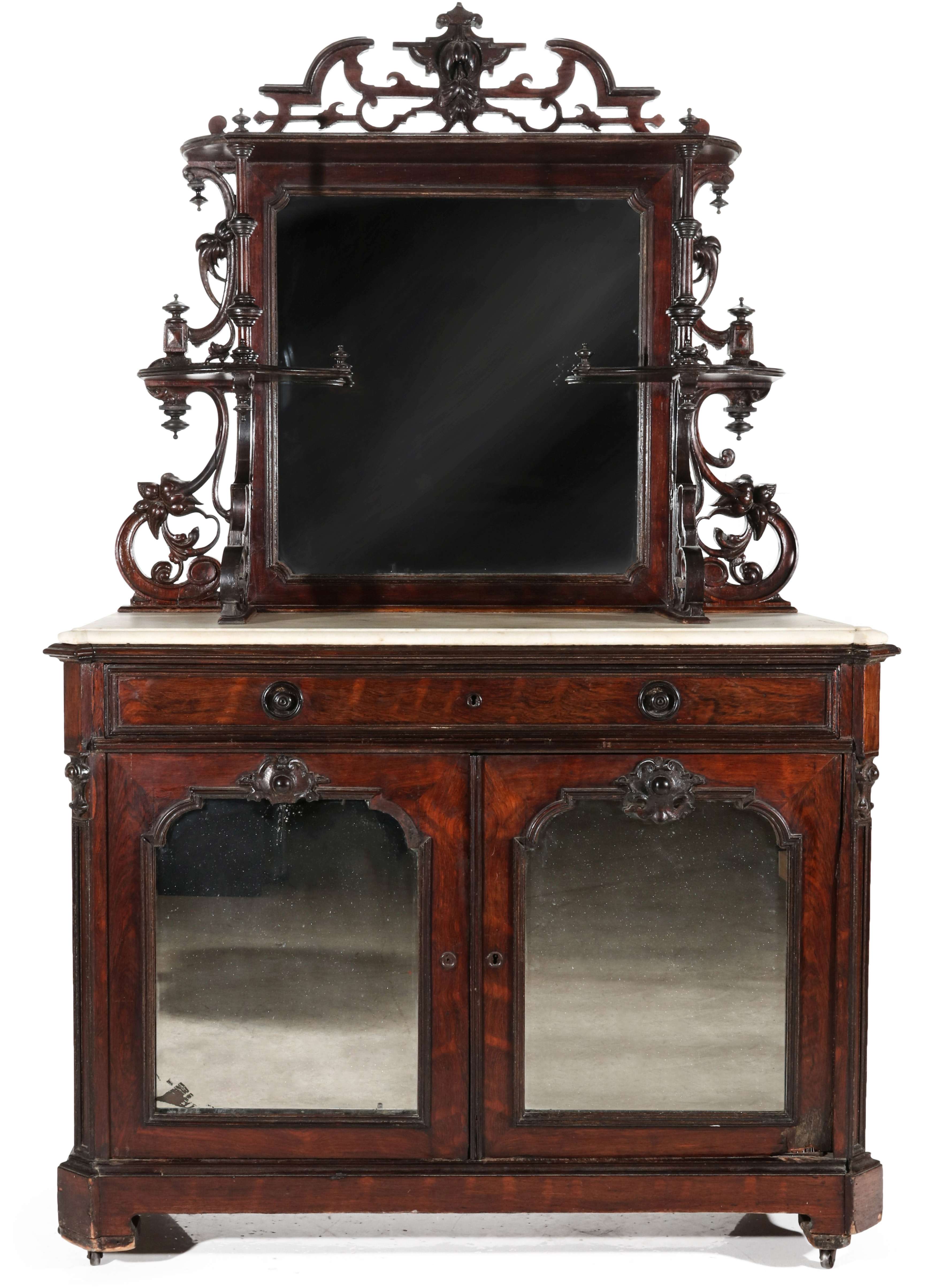 AN ELABORATE 19TH C. CARVED ROSEWOOD SIDEBOARD