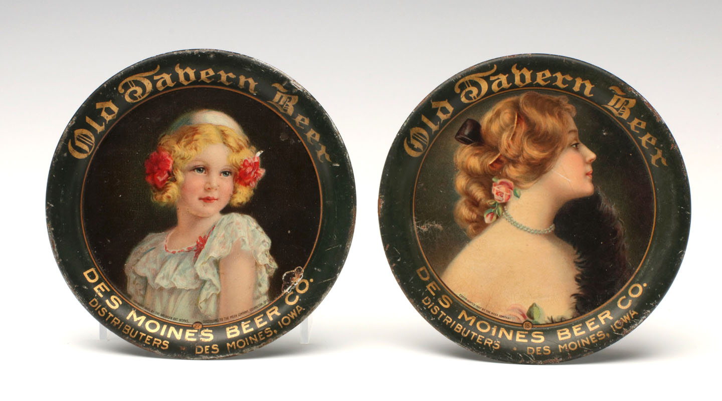 OLD TAVERN BEER ADVERTISING TIN LITHO TIP TRAYS