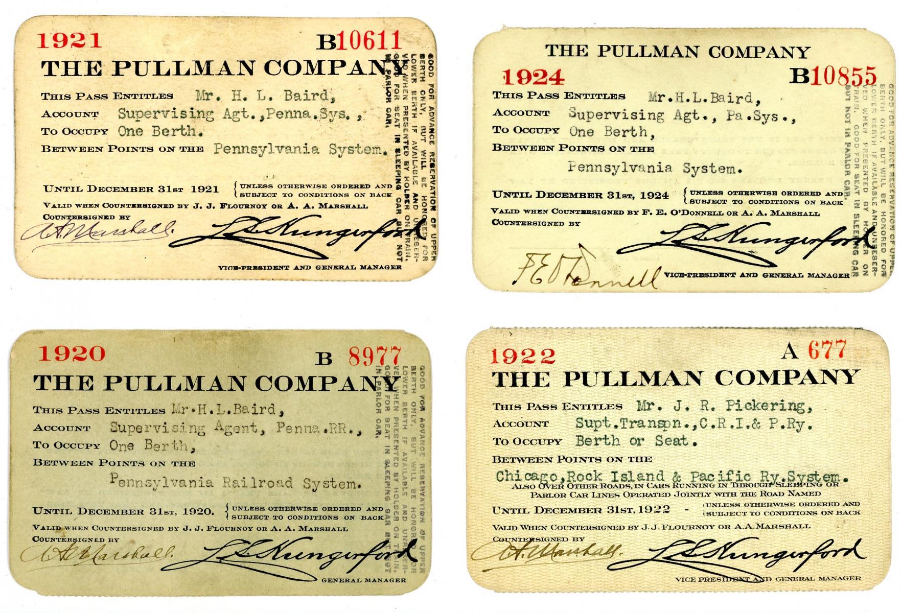 LOT OF PULLMAN CO. RAILROAD PASSES 1913-1939