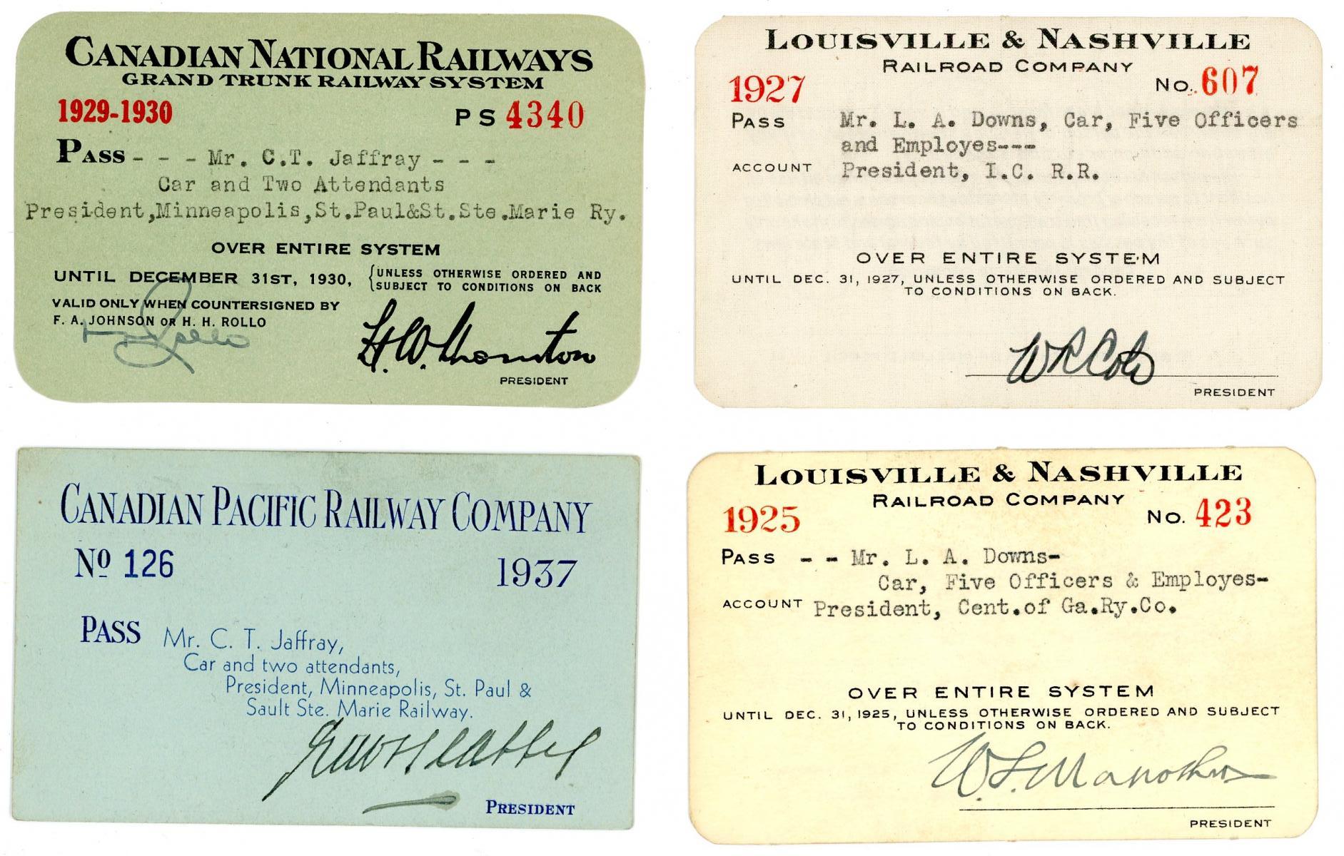 A COLLECTION OF RAILROAD PASSES CIRCA 1920s-30s