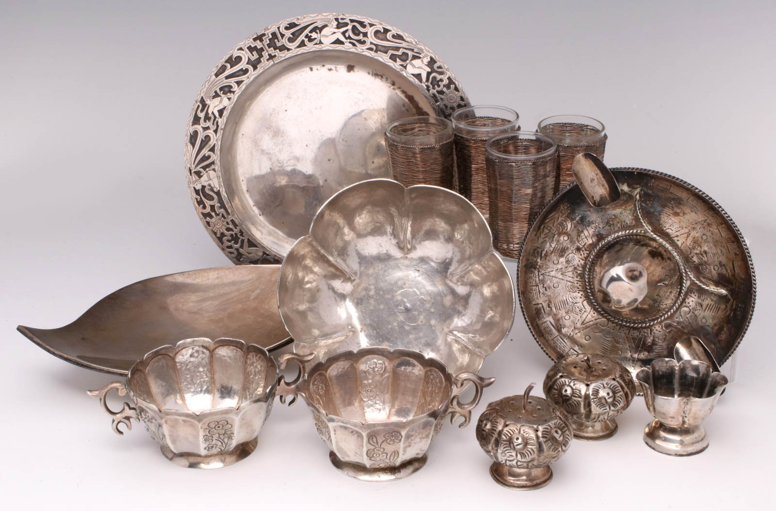 A GROUPING OF MEXICAN STERLING SILVER OBJECTS