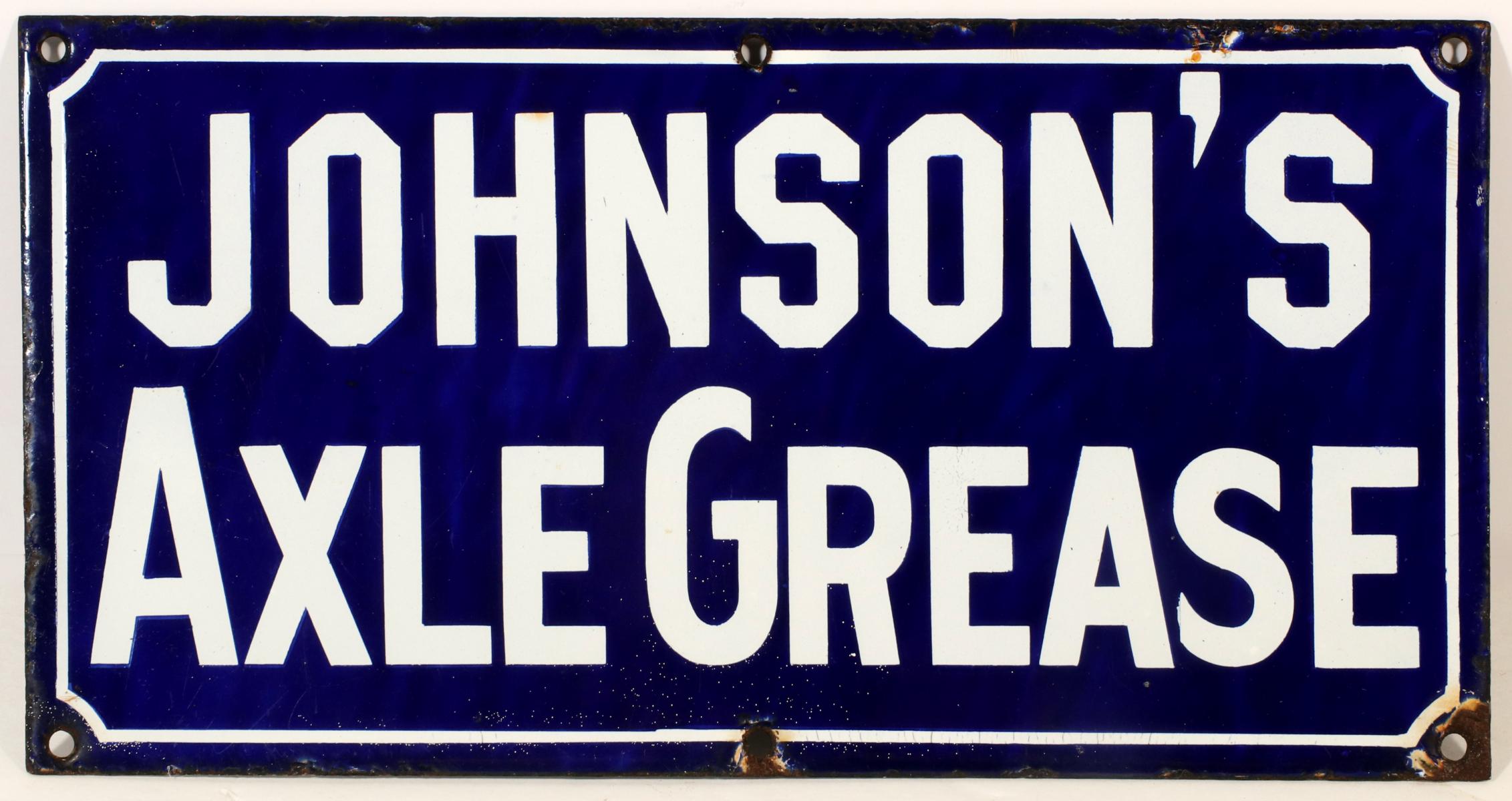 PORCELAIN SIGN FOR JOHNSON'S AXLE GREASE CIRCA 1900