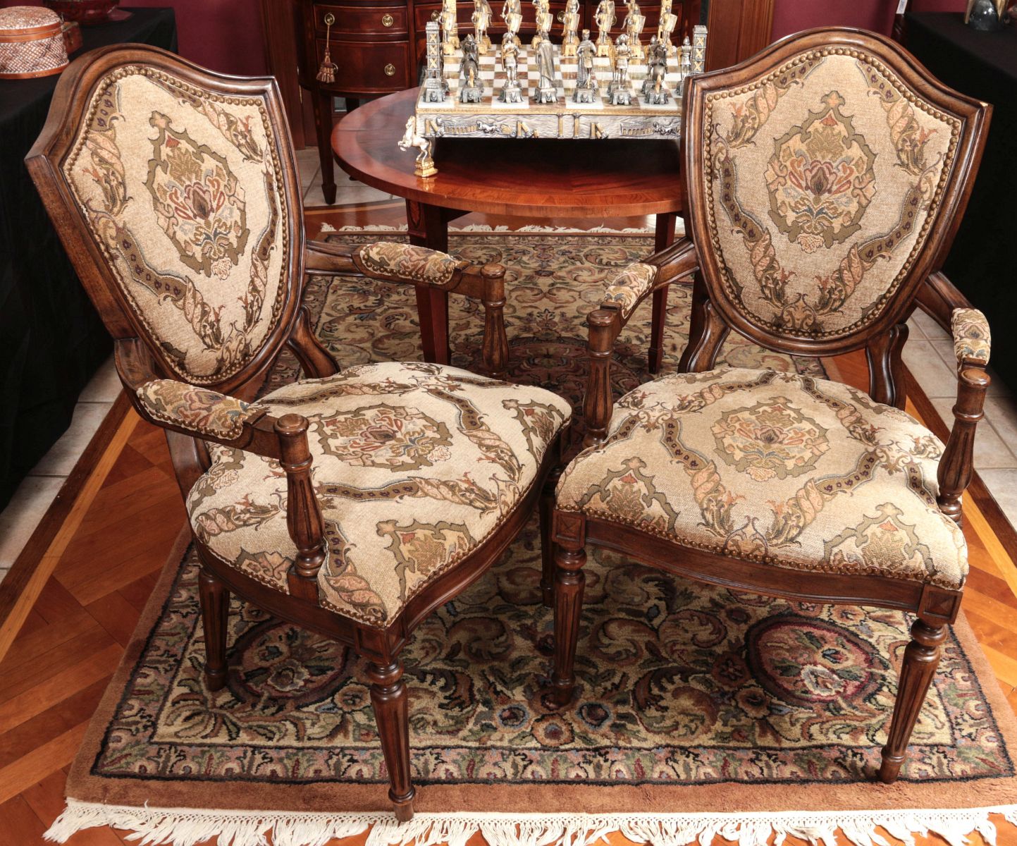 A PAIR CONTEMPORARY FRENCH STYLE FAUTEUIL ARMCHAIRS