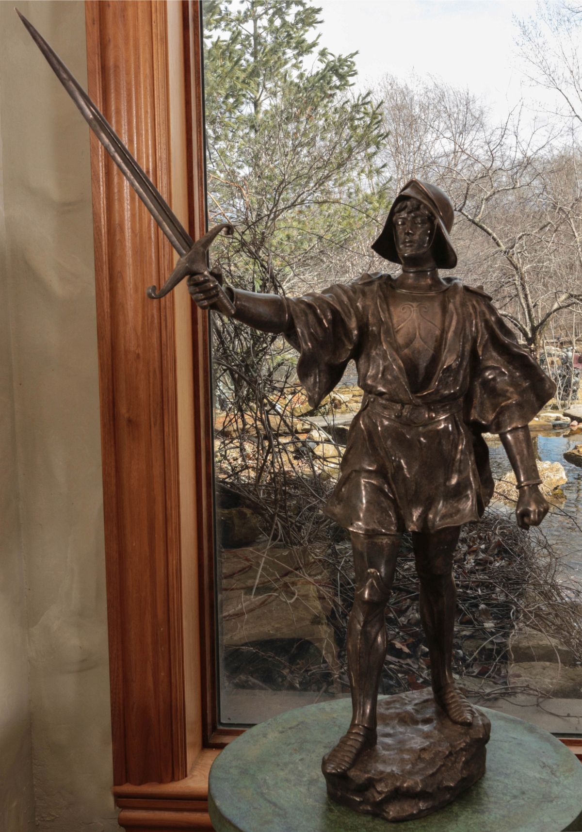 A 20th C. BRONZE FIGURE 'JOAN OF ARC' AFTER DUPRE
