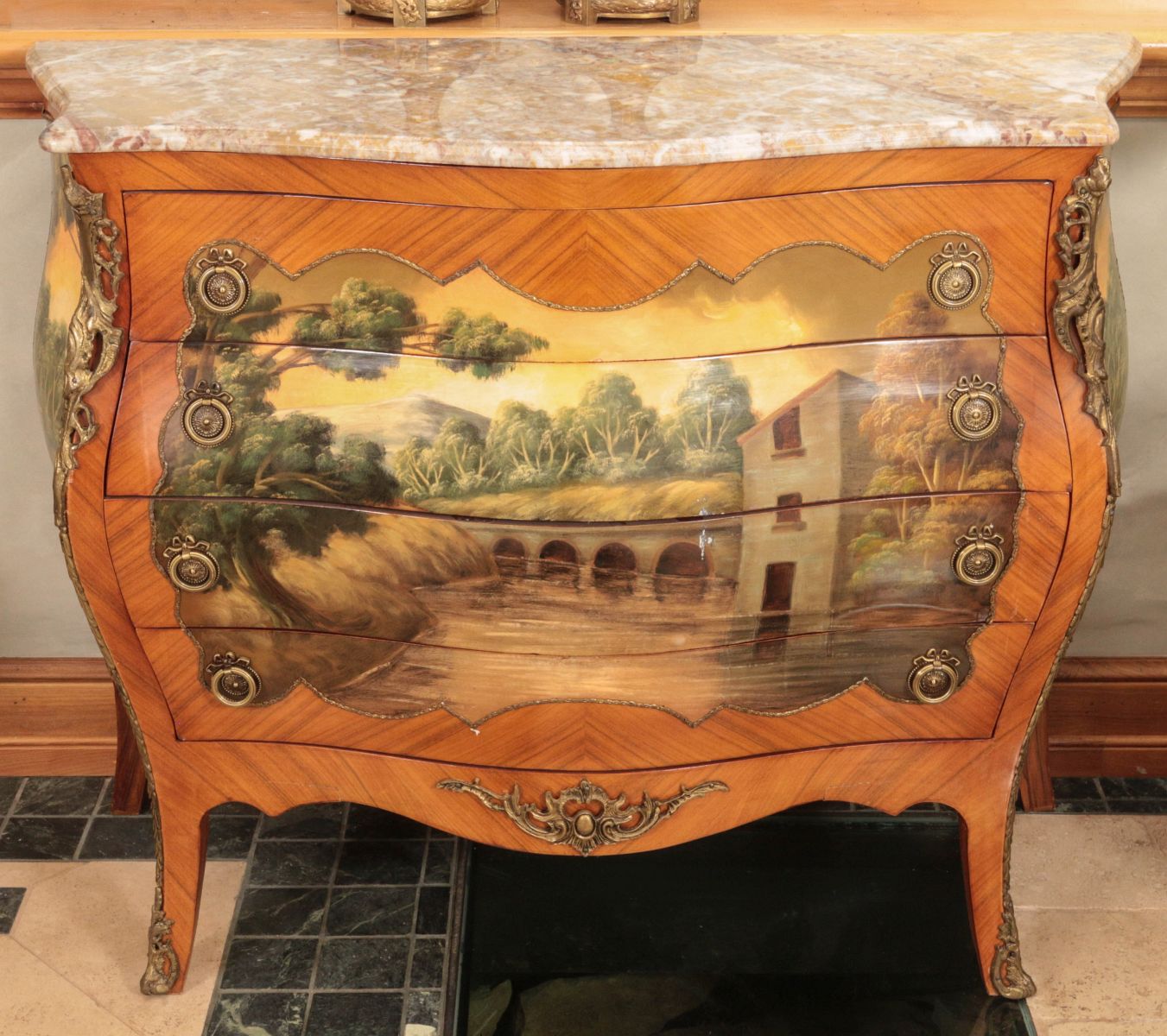 VERNIS MARTIN TYPE BOMBAY COMMODE WITH MARBLE TOP