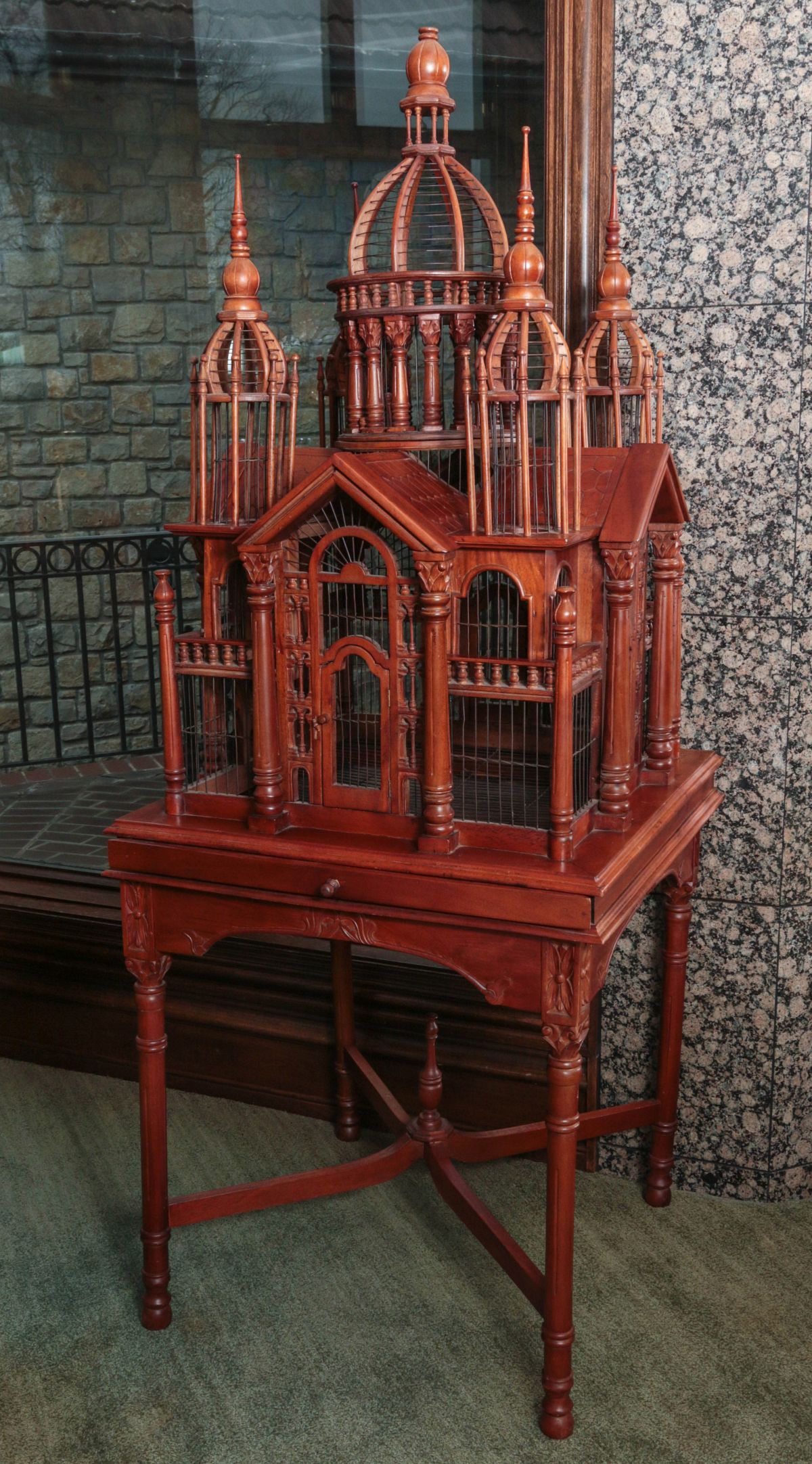 LARGE DETAILED MAHOGANY REPLICA VICTORIAN BIRD CAGE