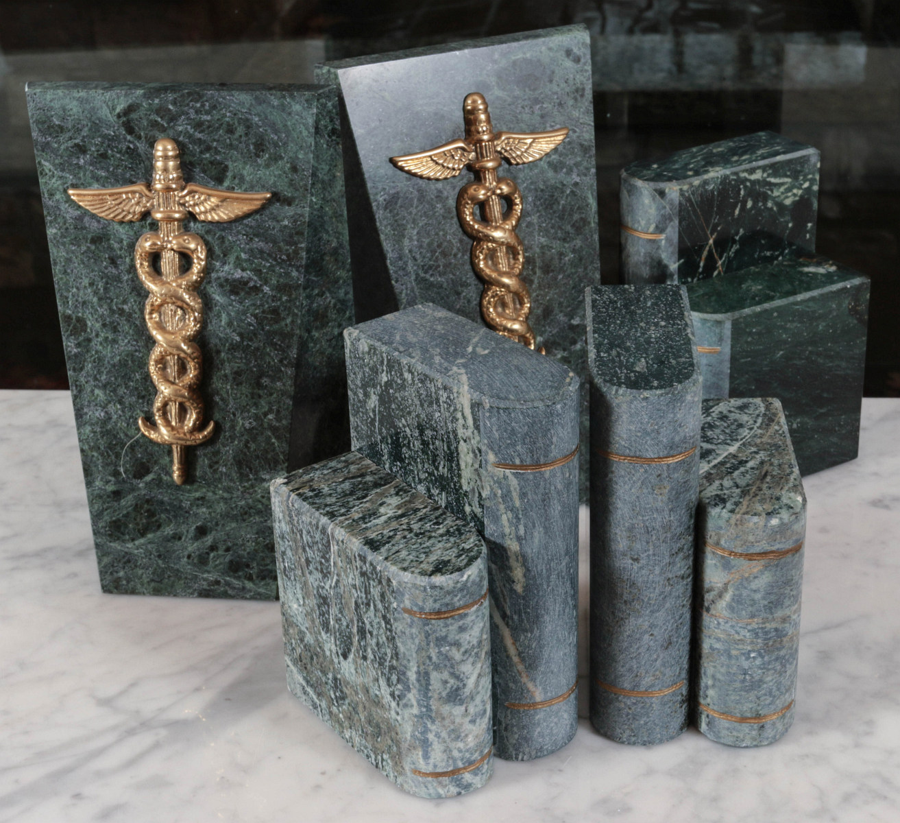 MODERN POLISHED GREEN MARBLE BOOKEND PAIRS