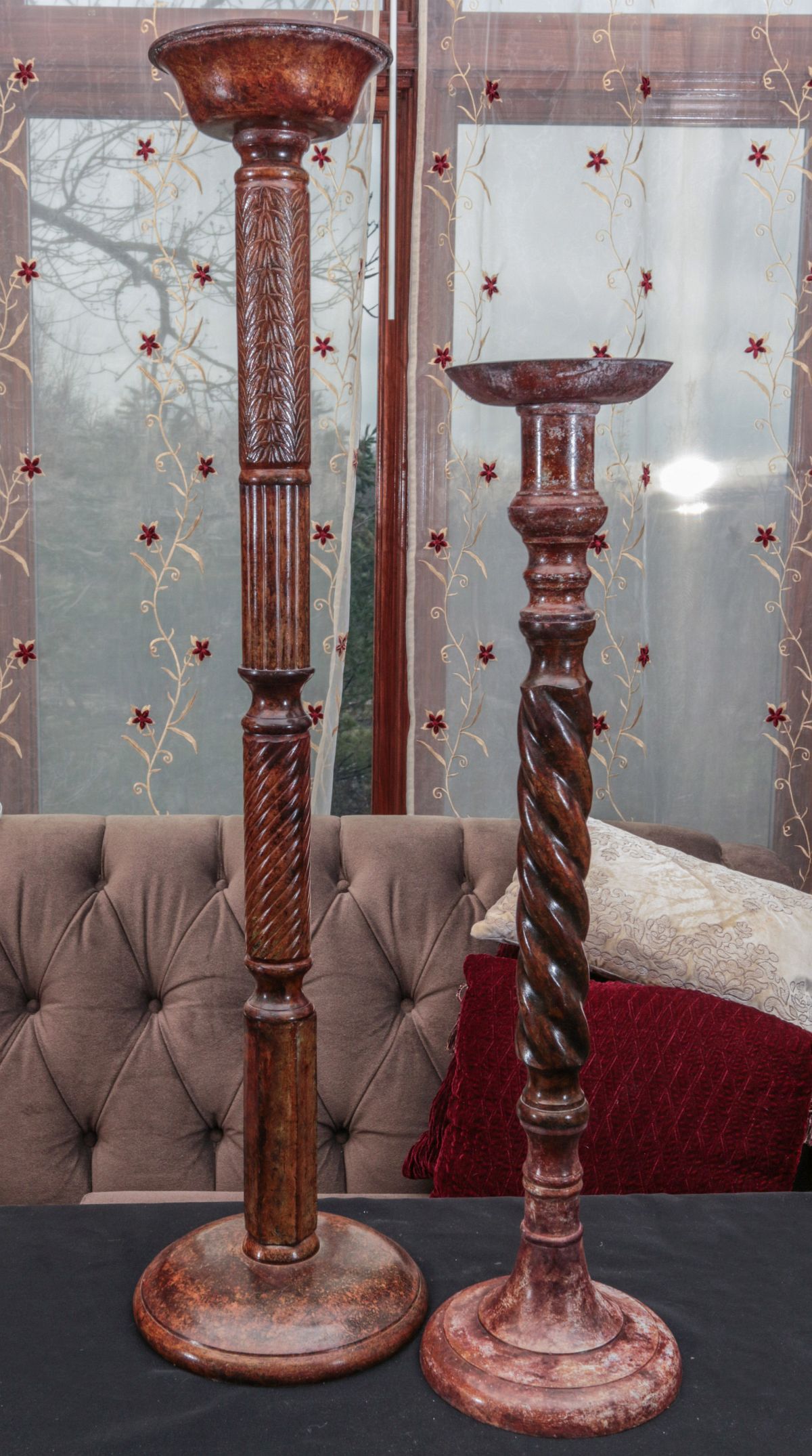 TALL CANDLE PRICKETT STICKS WITH SIMILAR VASES