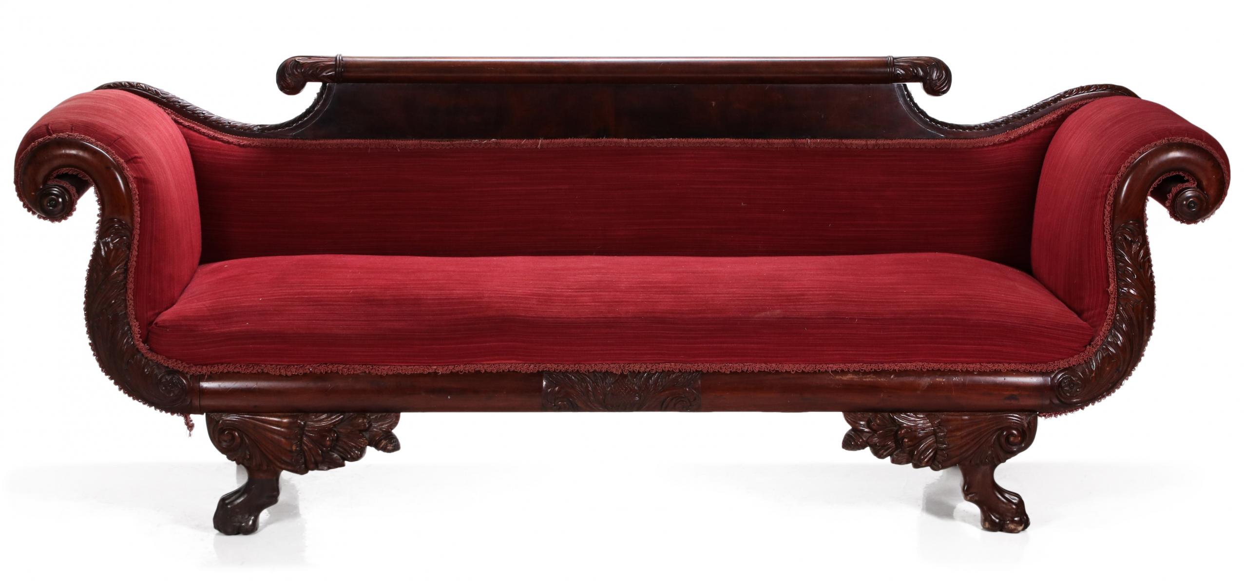 A HIGHLY CARVED FEDERAL STYLE CLAW FOOT SOFA