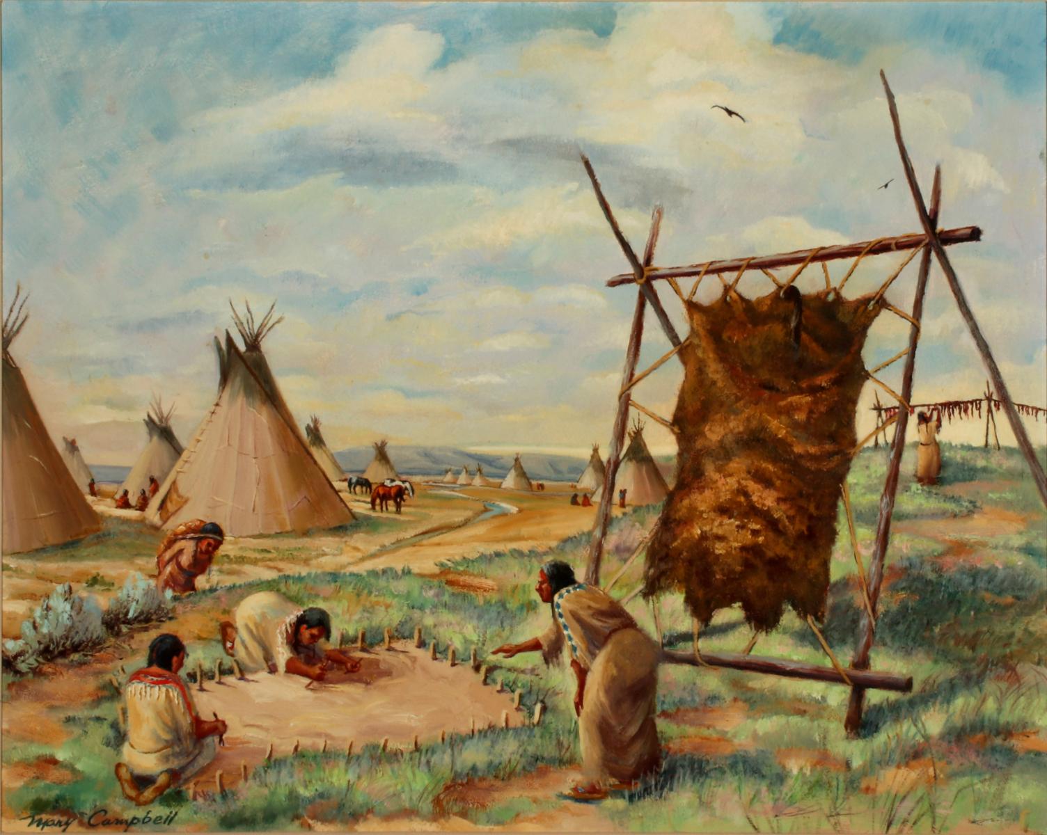 A MARY CAMPBELL O/C VIEW OF NATIVE AMERICAN GENRE