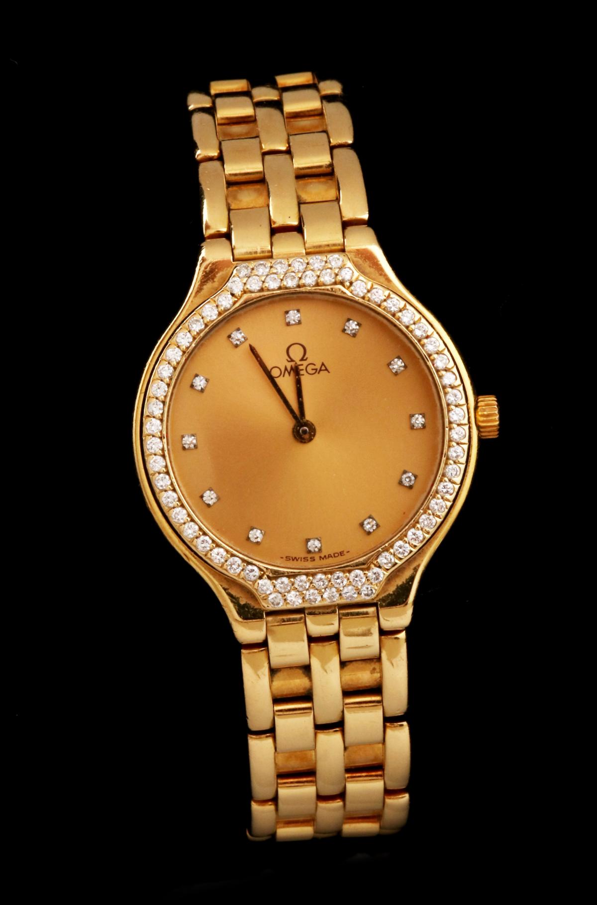 LADIES' OMEGA DEVILLE 18K GOLD WATCH WITH DIAMONDS