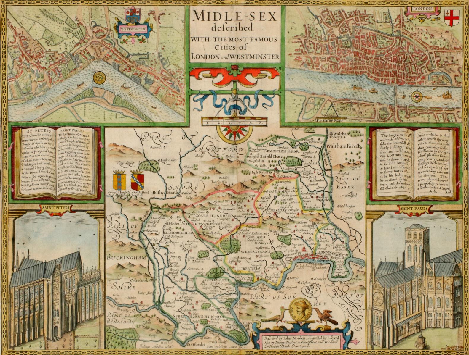 SPEED'S MAP OF 'MIDLE-SEX', LONDON, CIRCA 17TH C.